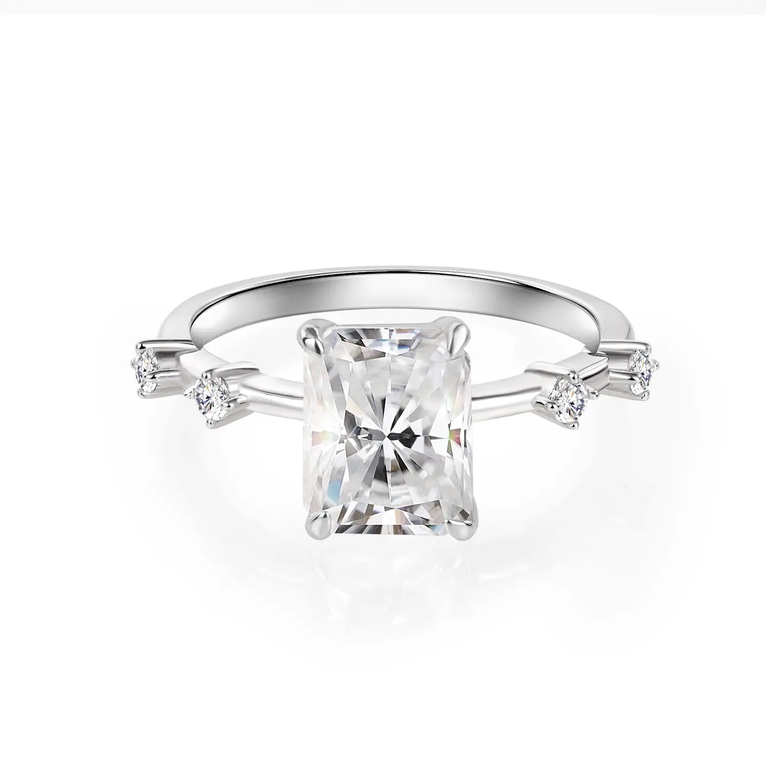 14K Gold Plated Radiant Cut Moissanite Engagement Ring Antique Distance Wedding Band
