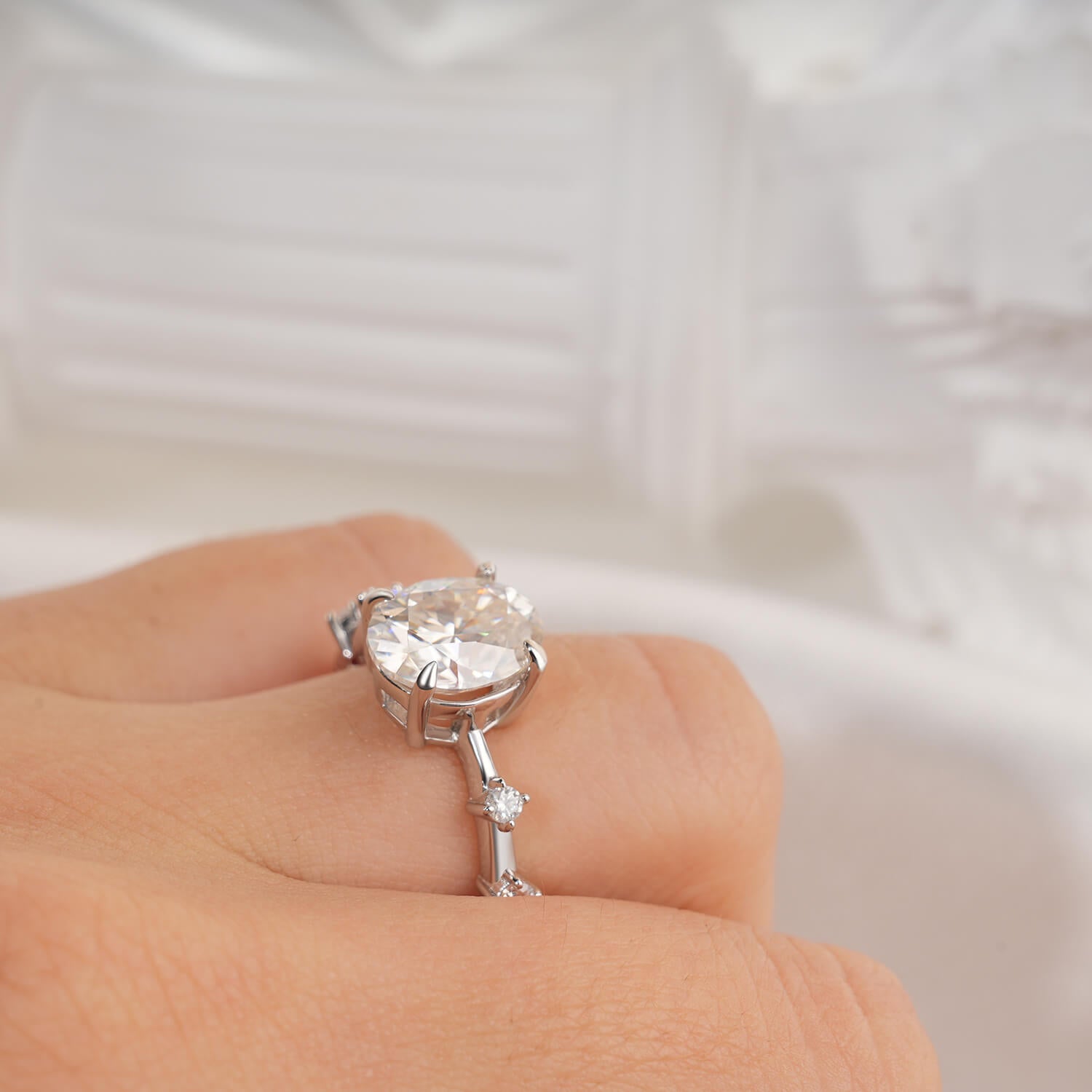 14K Gold Plated 3CT Oval Cut Moissanite Engagement Ring Antique Distance Wedding Band