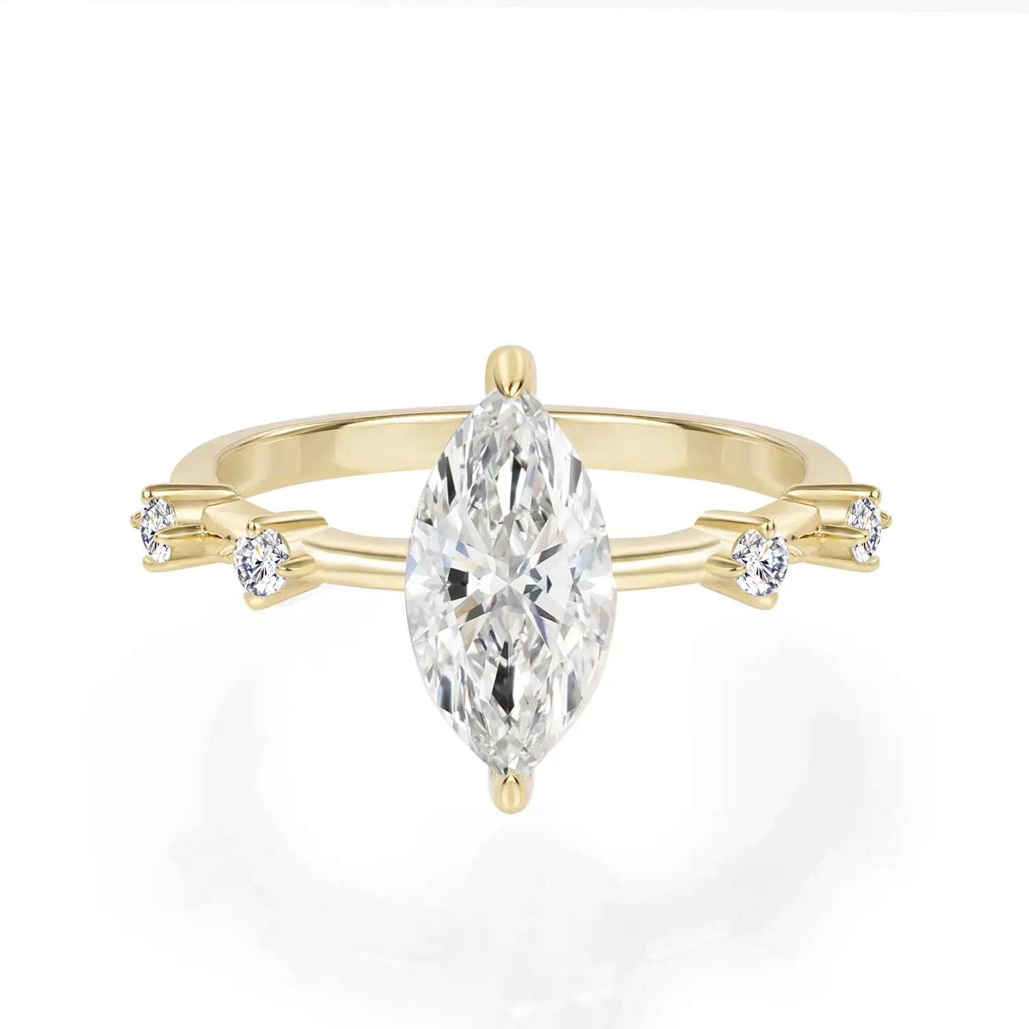 14K Gold Plated Marquise Cut Moissanite Engagement Ring Antique Distance Wedding Band