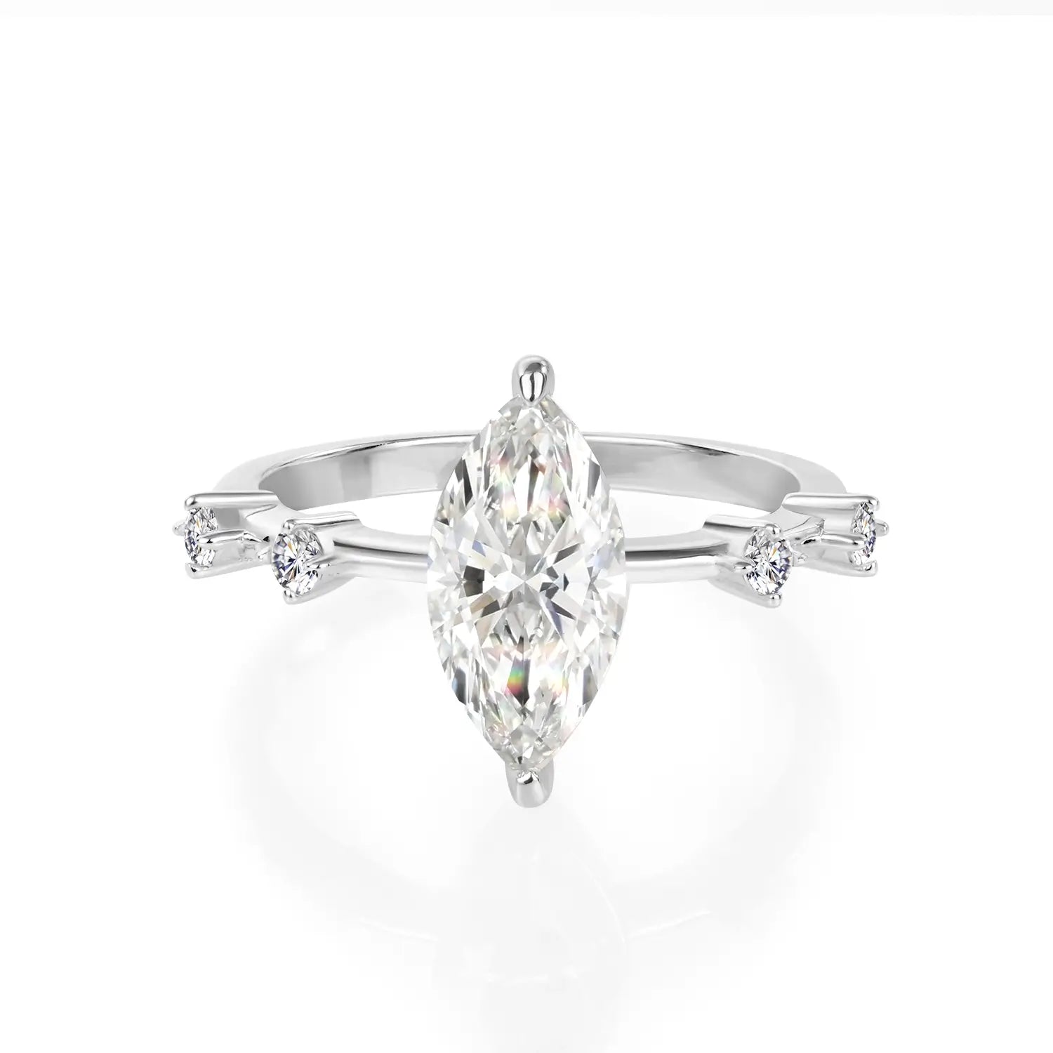 14K Gold Plated Marquise Cut Moissanite Engagement Ring Antique Distance Wedding Band