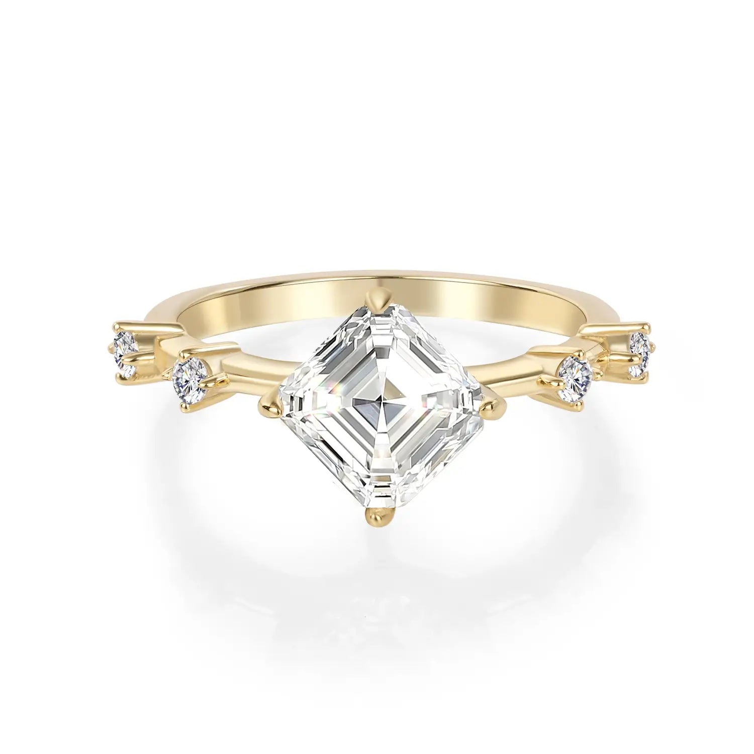 14K Gold Plated Asscher Cut Moissanite Engagement Ring Antique Distance Wedding Band
