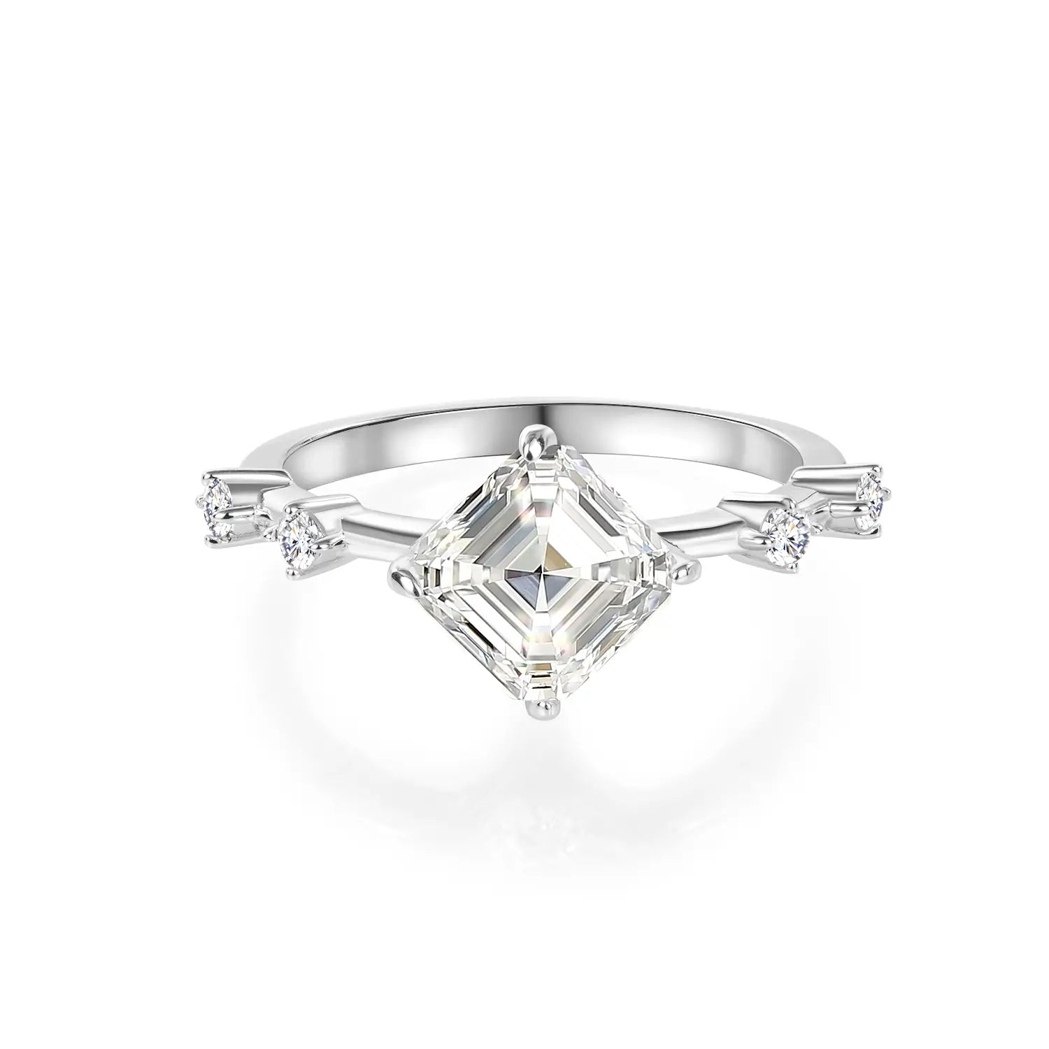 14K Gold Plated Asscher Cut Moissanite Engagement Ring Antique Distance Wedding Band