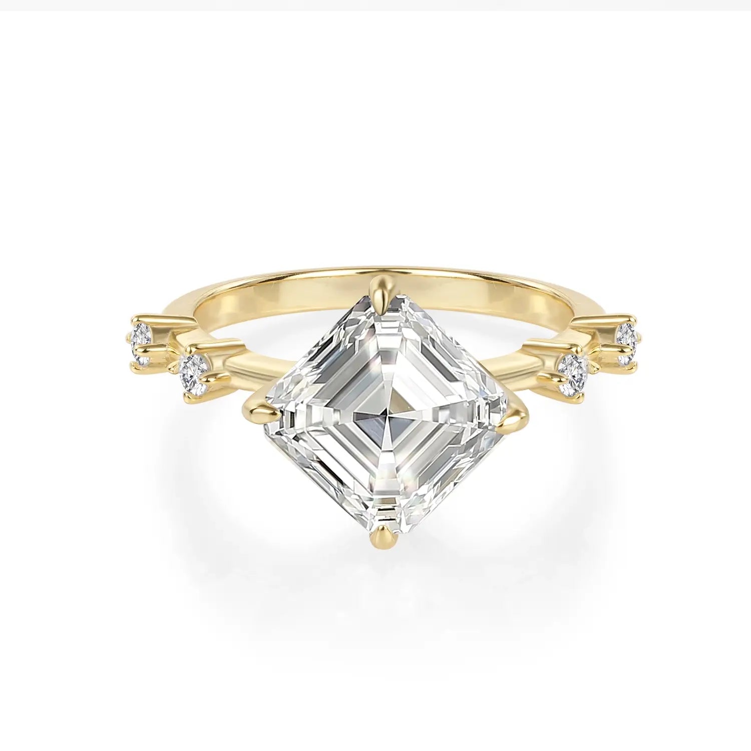 14K Gold Plated Asscher Cut Moissanite Engagement Ring Antique Distance Wedding Band