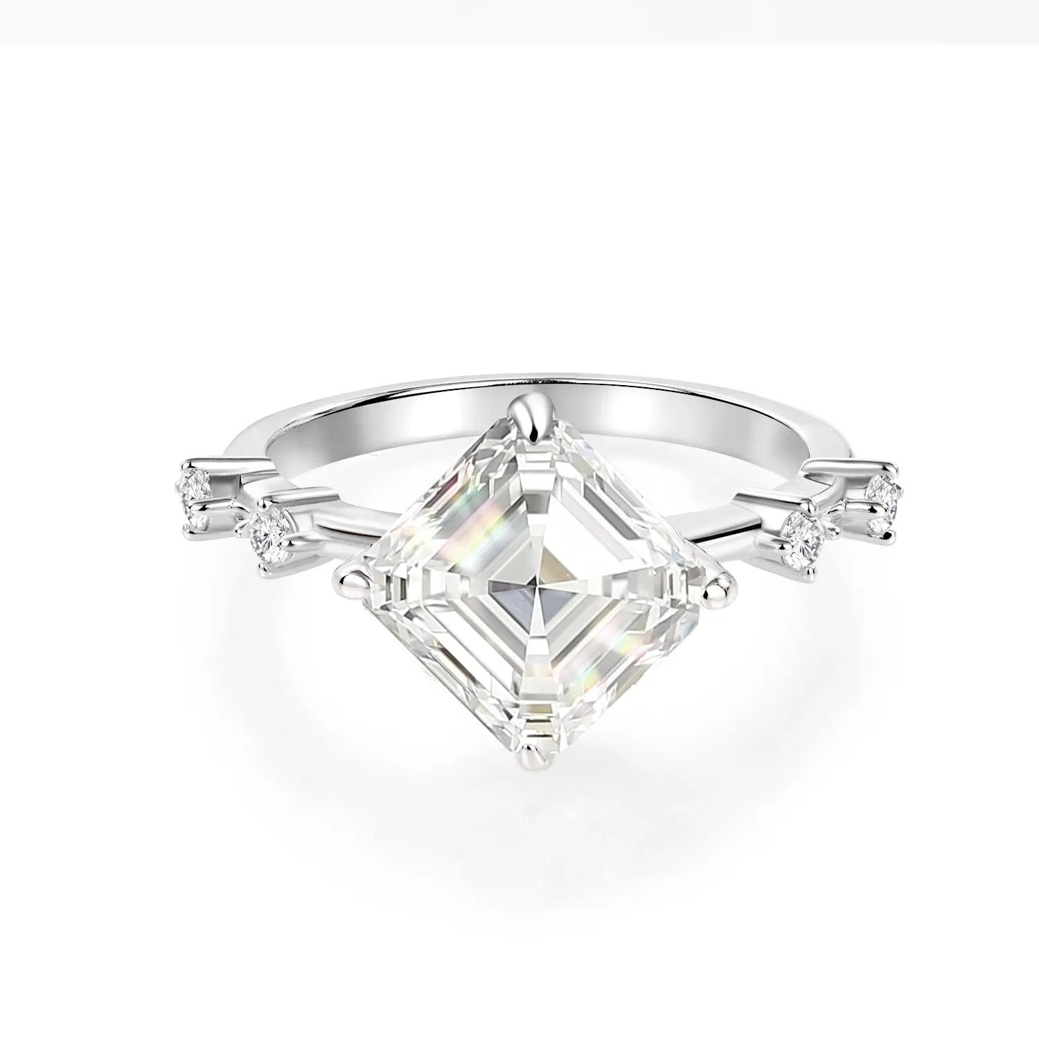 14K Gold Plated Asscher Cut Moissanite Engagement Ring Antique Distance Wedding Band