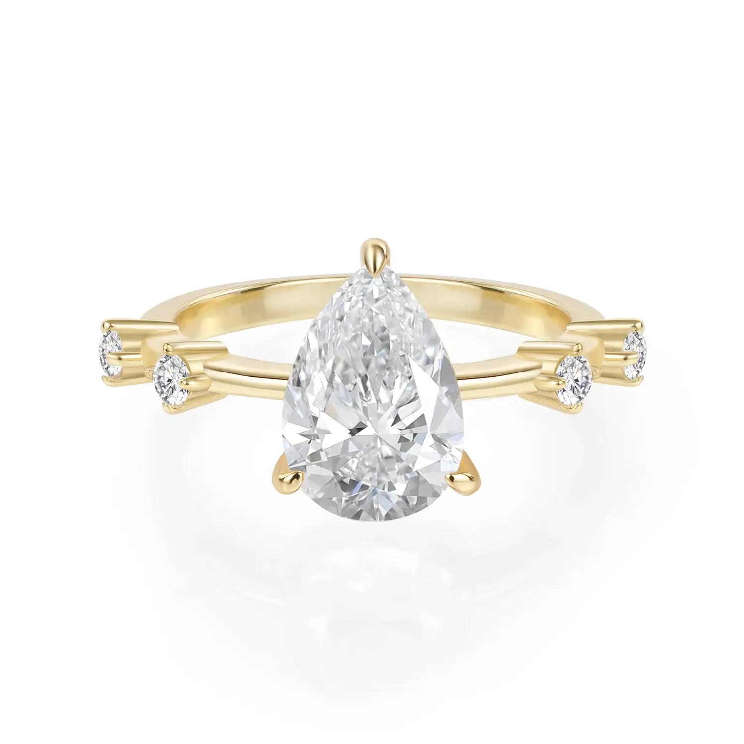 14K Gold Plated 2CT Pear Cut Moissanite Engagement Ring Antique Distance Wedding Band
