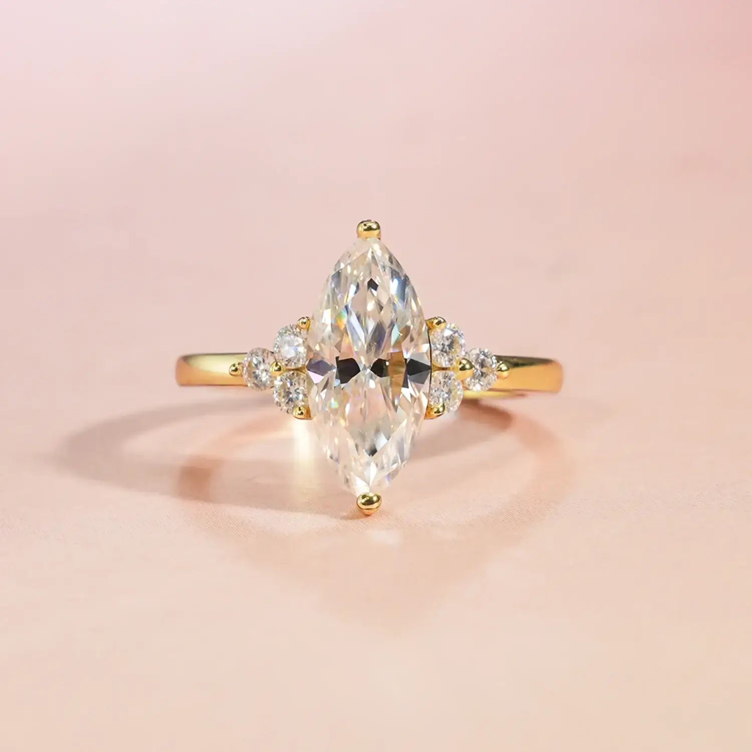 14K Gold Plated Cluster Marquies Moissanite Diamond Engagement Ring