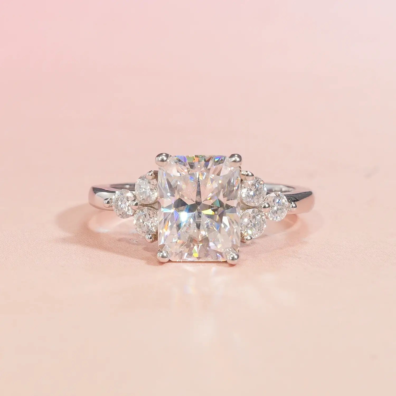 14K Gold Plated Cluster Radiant Moissanite Diamond Engagement Ring