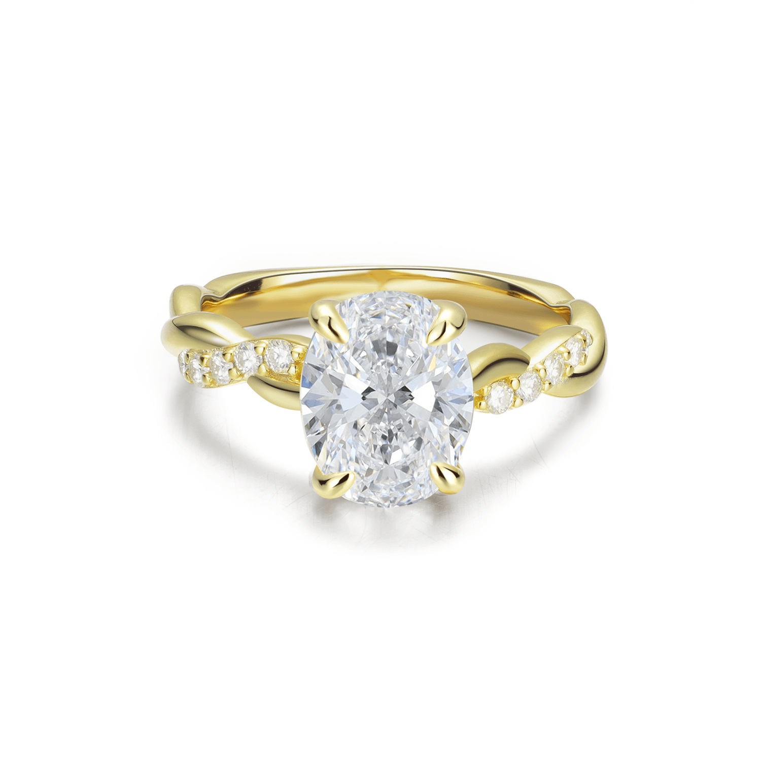 2CT Oval Cut Moissanite Twists Accent Engagement Ring