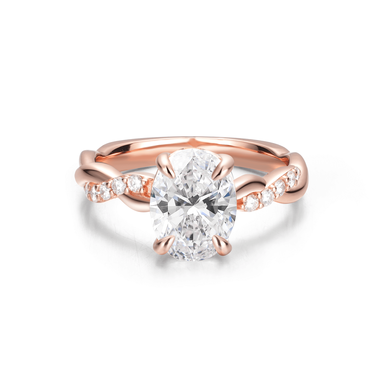 2CT Oval Cut Moissanite Twists Accent Engagement Ring