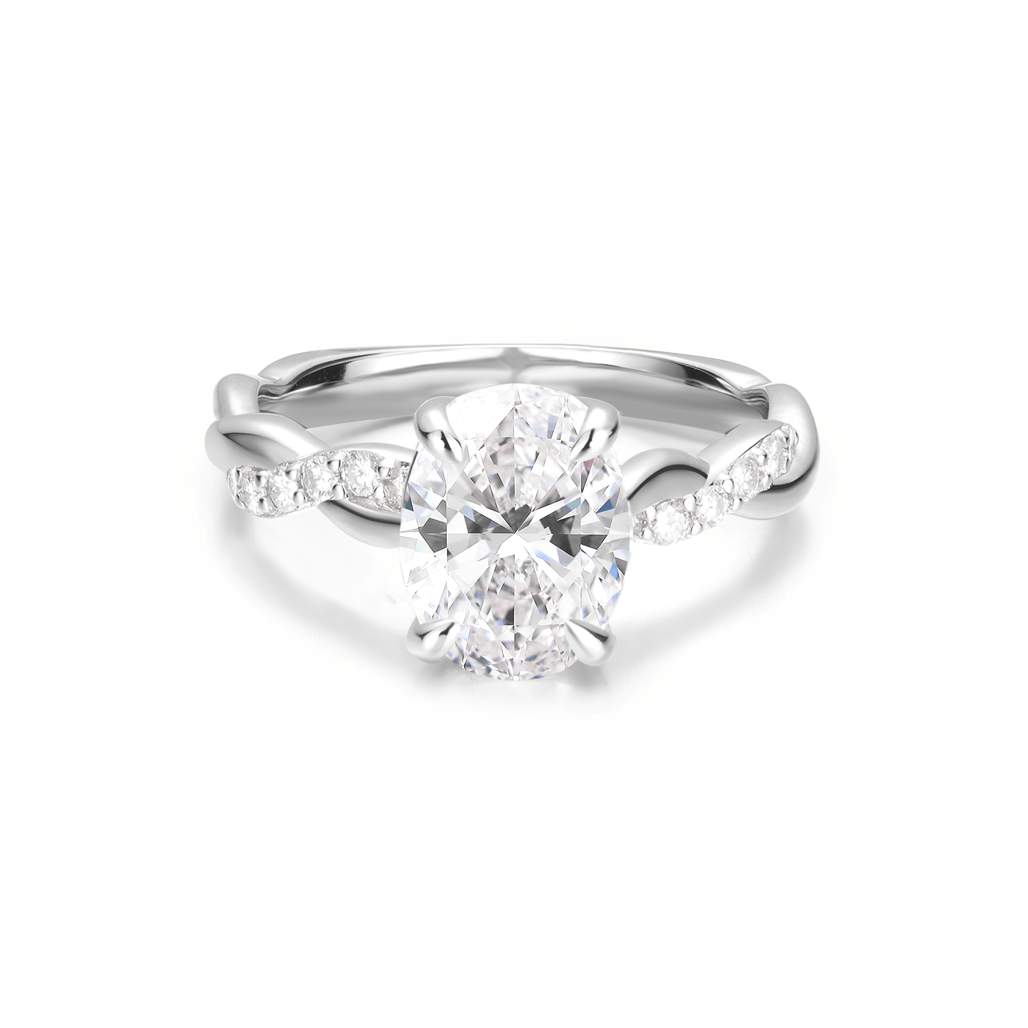 2CT Oval Cut Moissanite Twists Accent Engagement Ring