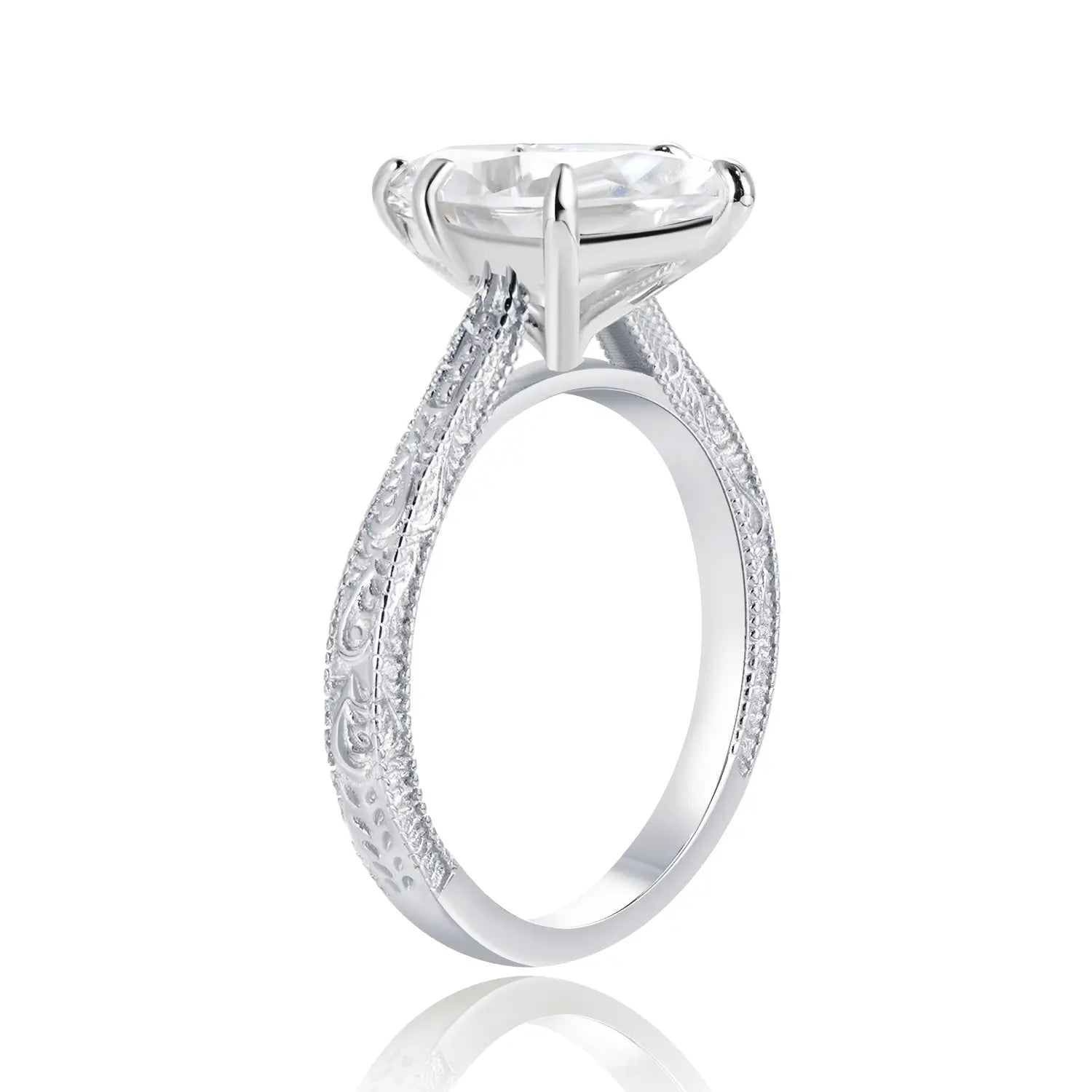 2.5CT Marquise Cut Moissanite Diamond Engraved Engagement Ring