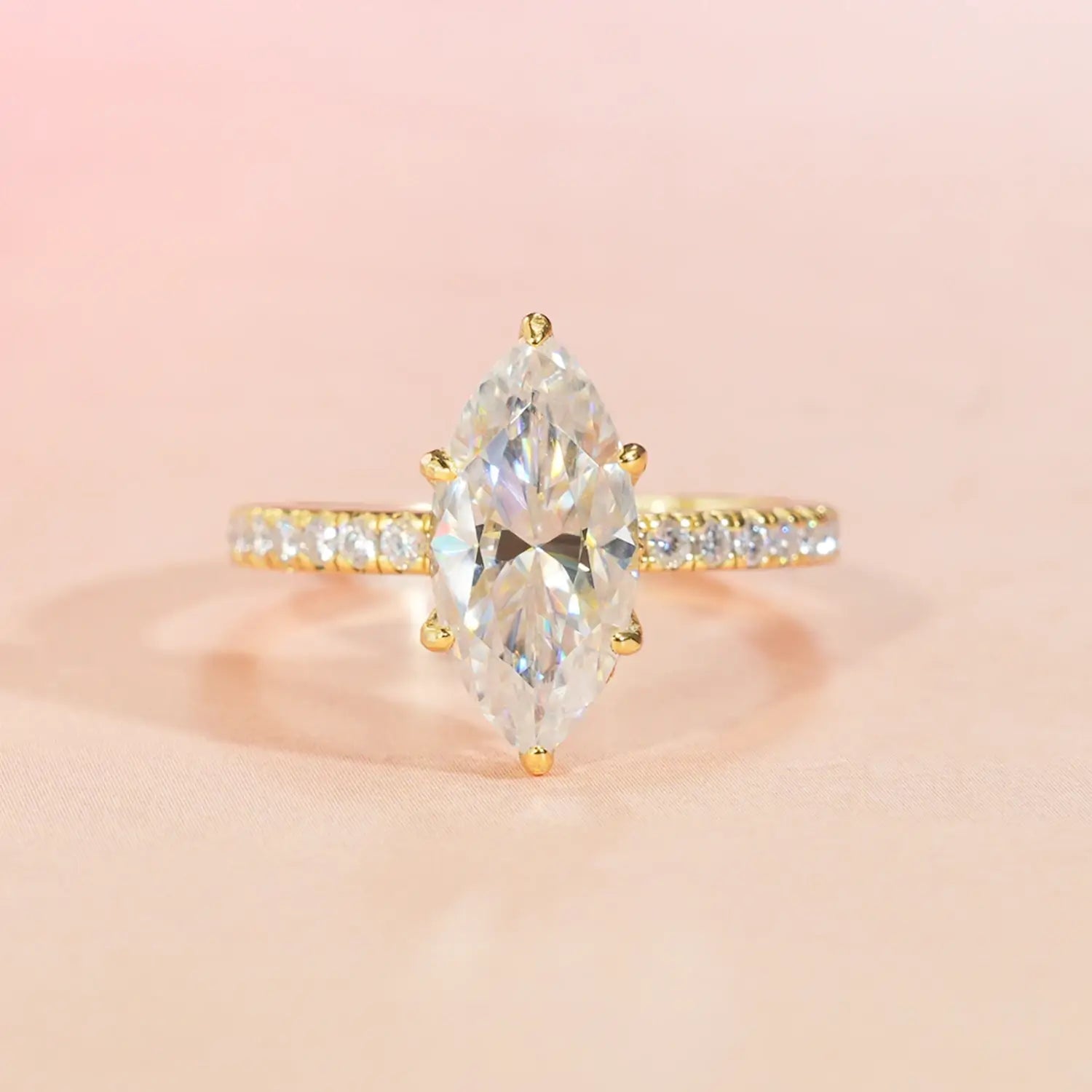 3CT Marquise Cut Six Prongs Wrap Pave Set Unique Moissanite Engagement Ring