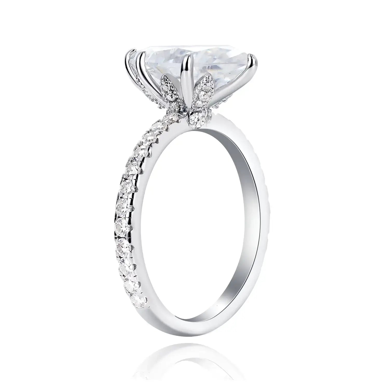 3CT Marquise Cut Six Prongs Wrap Pave Set Unique Moissanite Engagement Ring