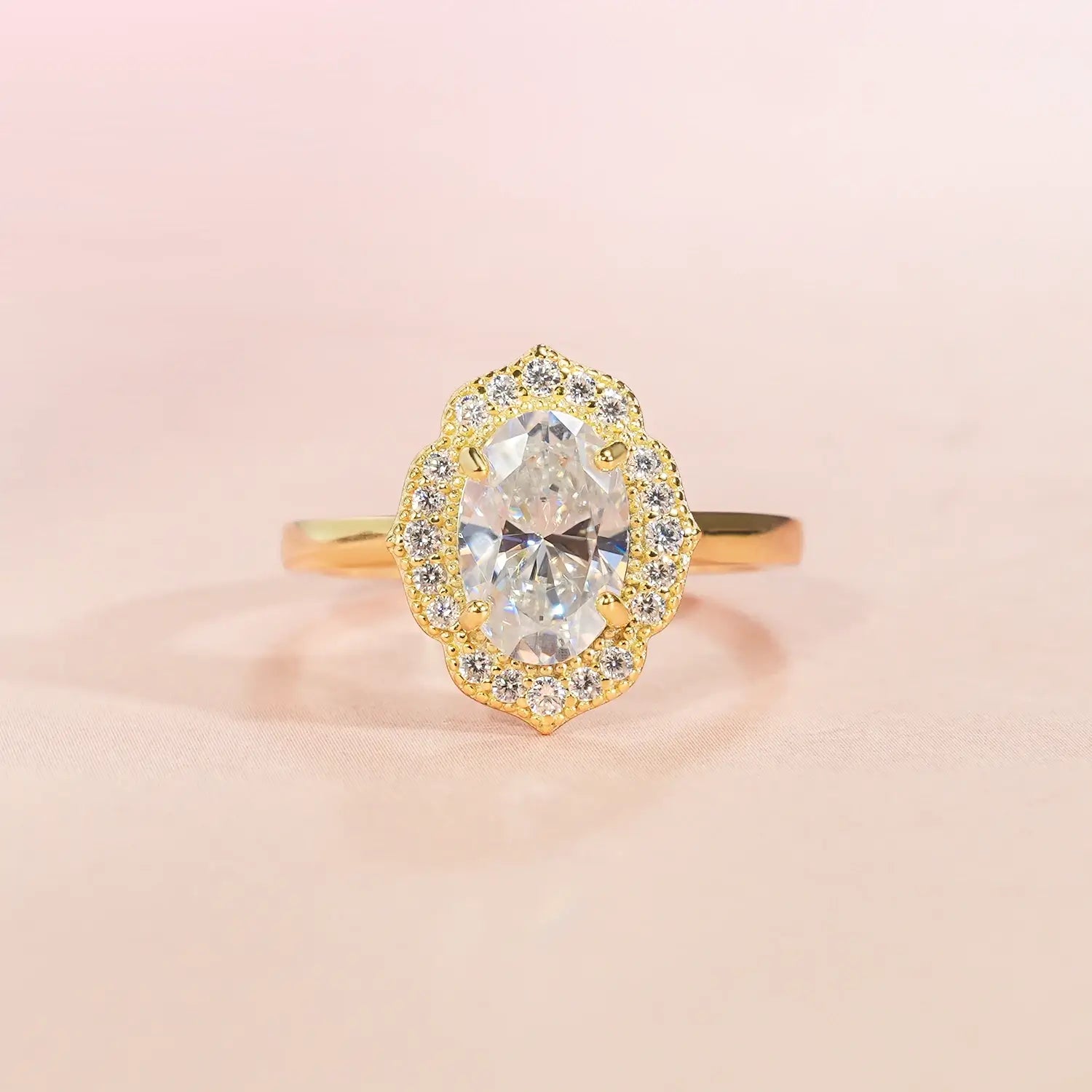 Unique Halo 1.75CT Oval Cut Moissanite Diamond Engagement Ring