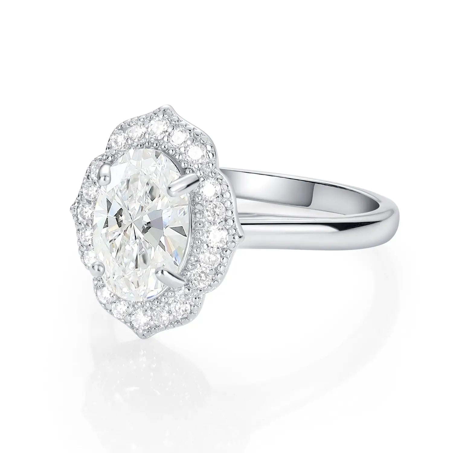 Unique Halo 1.75CT Oval Cut Moissanite Diamond Engagement Ring