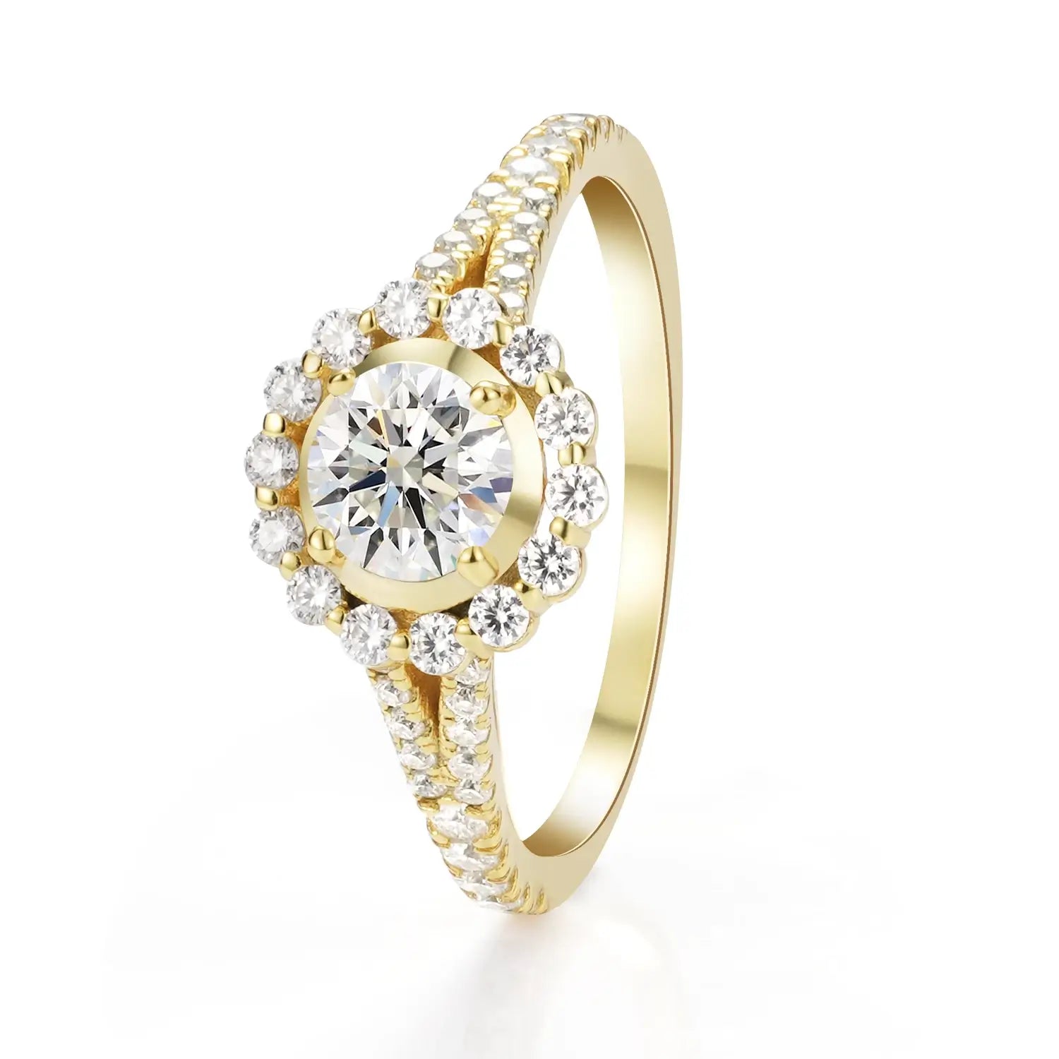 Halo Engagement Ring Cathedral setting Brilliant Round Cut Moissanite Diamond
