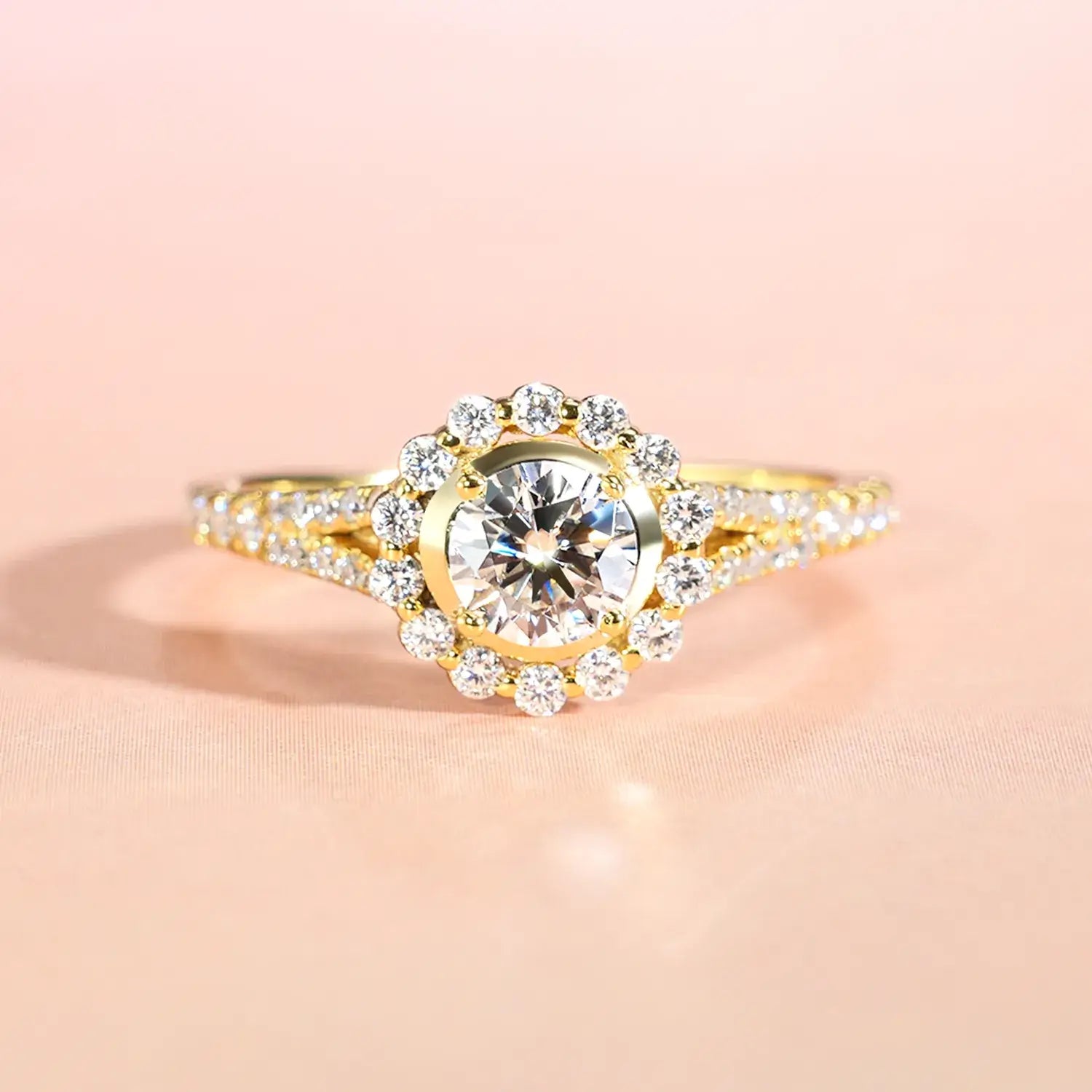 Halo Engagement Ring Cathedral setting Brilliant Round Cut Moissanite Diamond