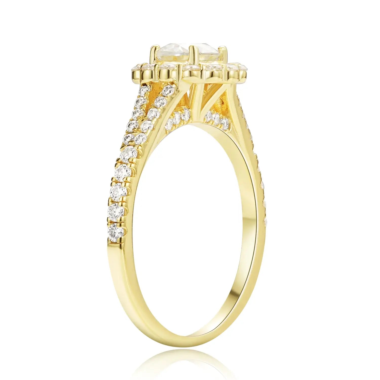 Halo Engagement Ring Cathedral setting Brilliant Round Cut Moissanite Diamond