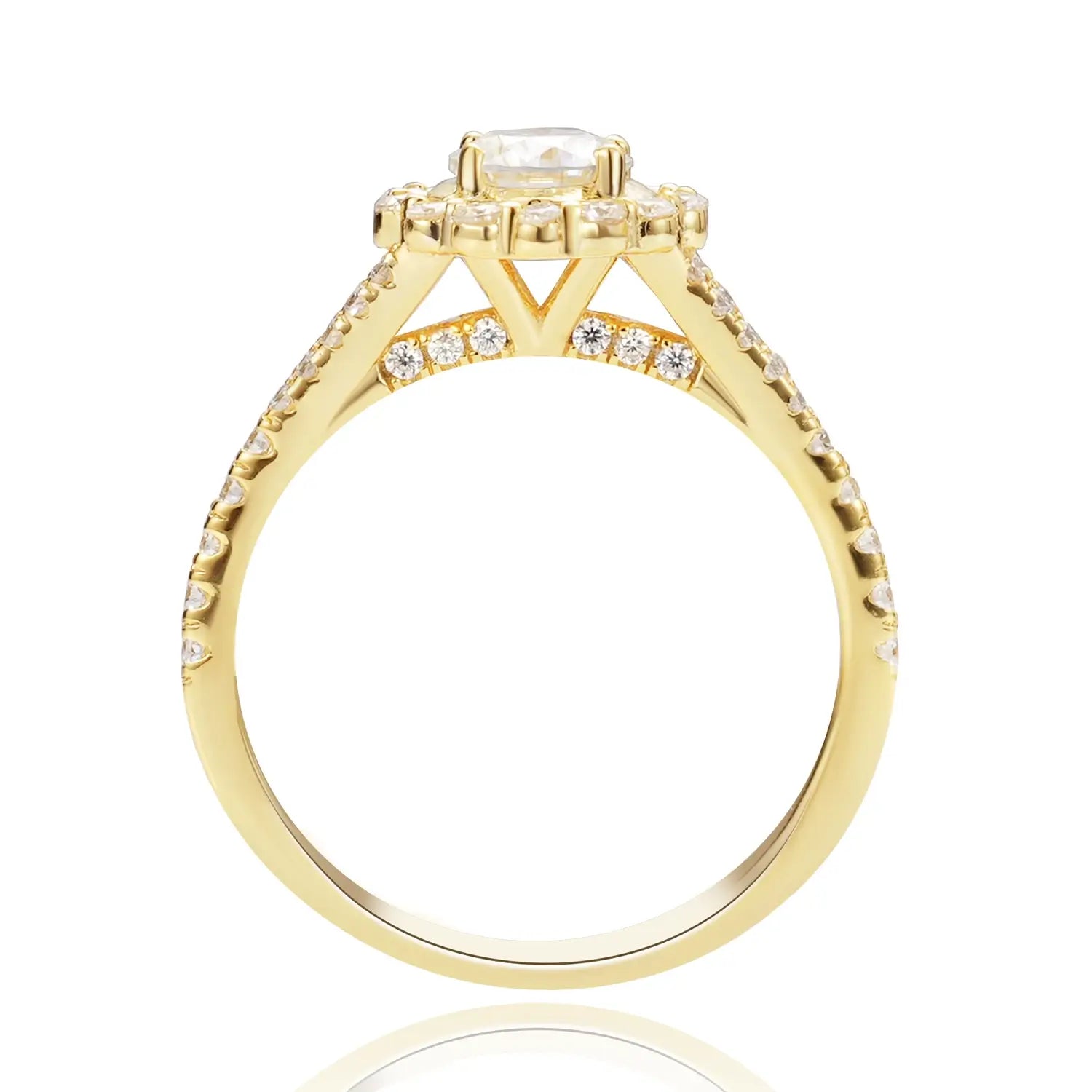 Halo Engagement Ring Cathedral setting Brilliant Round Cut Moissanite Diamond