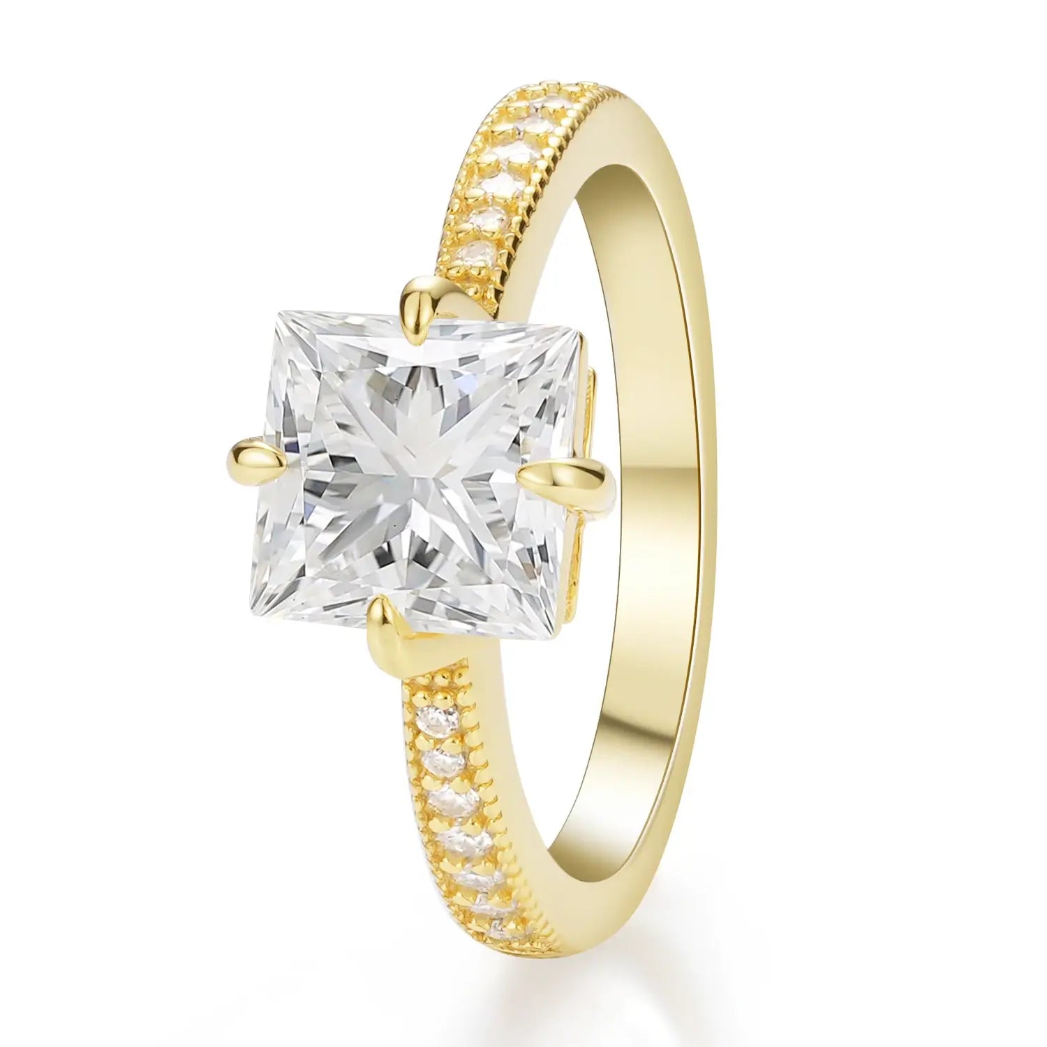 Princess cut Engagement Ring Compass Setting Moissanite Diamond