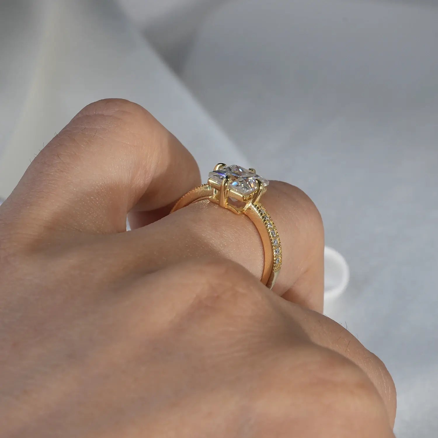 Princess cut Engagement Ring Compass Setting Moissanite Diamond