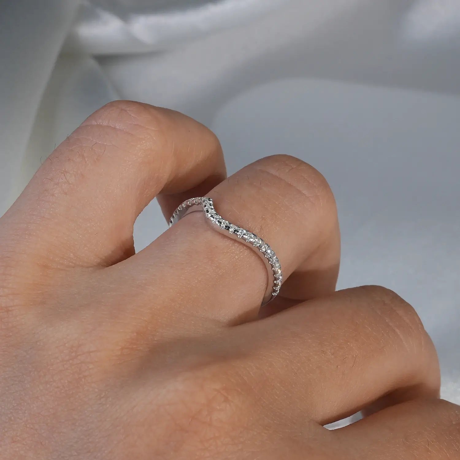 Stackable Crescent Shape Wedding Bands Rings Moissanite Diamond