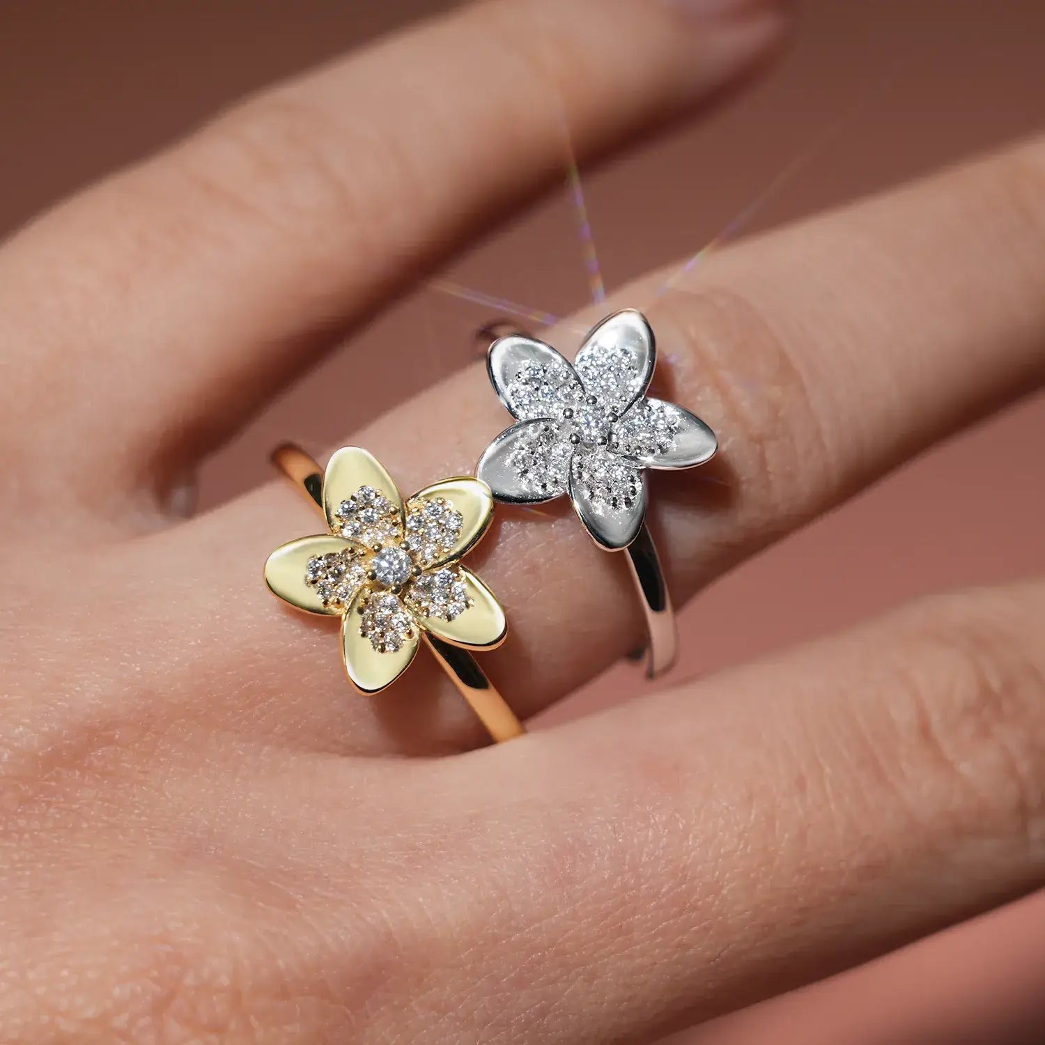 Plumeria Moissanite Diamond Fashion Vacation Ring 14K Gold Plated