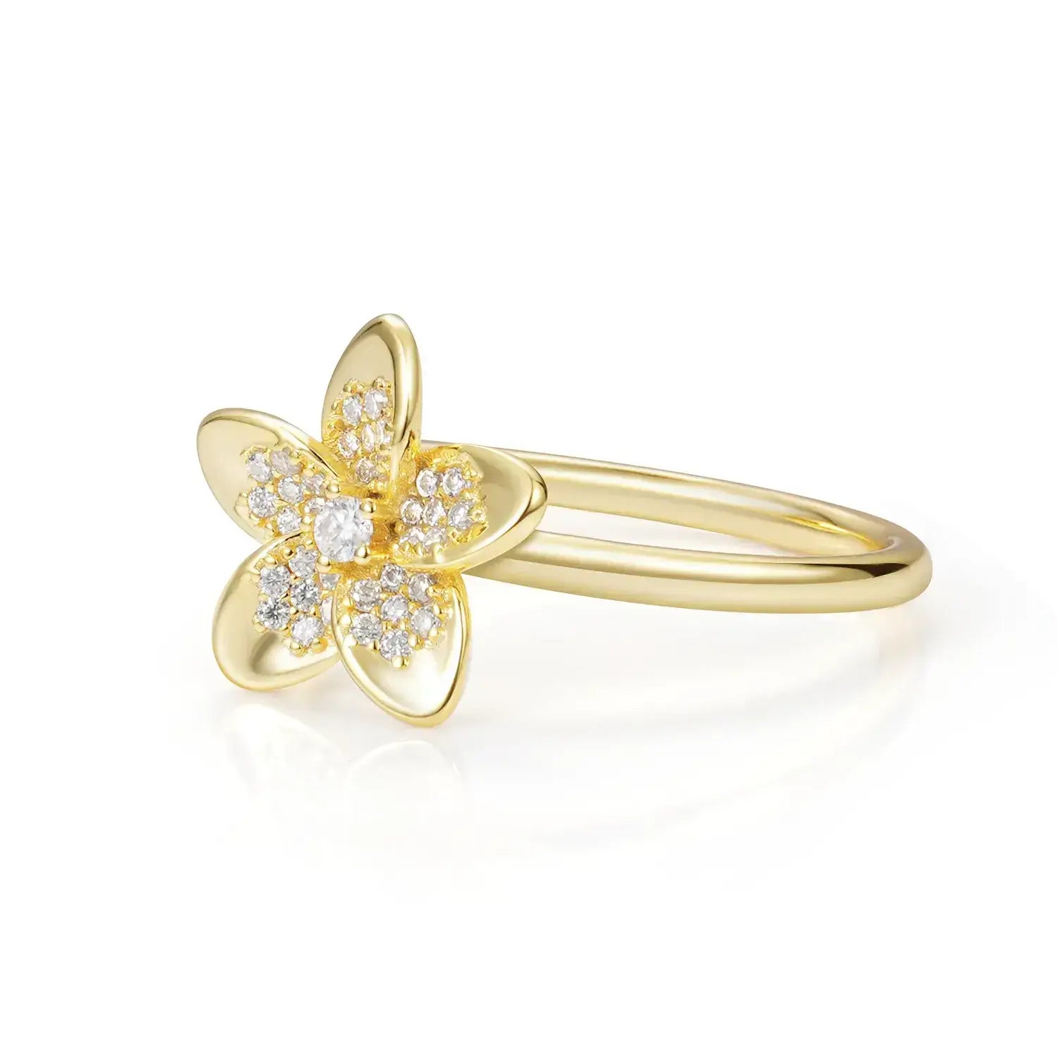 Plumeria Moissanite Diamond Fashion Vacation Ring 14K Gold Plated