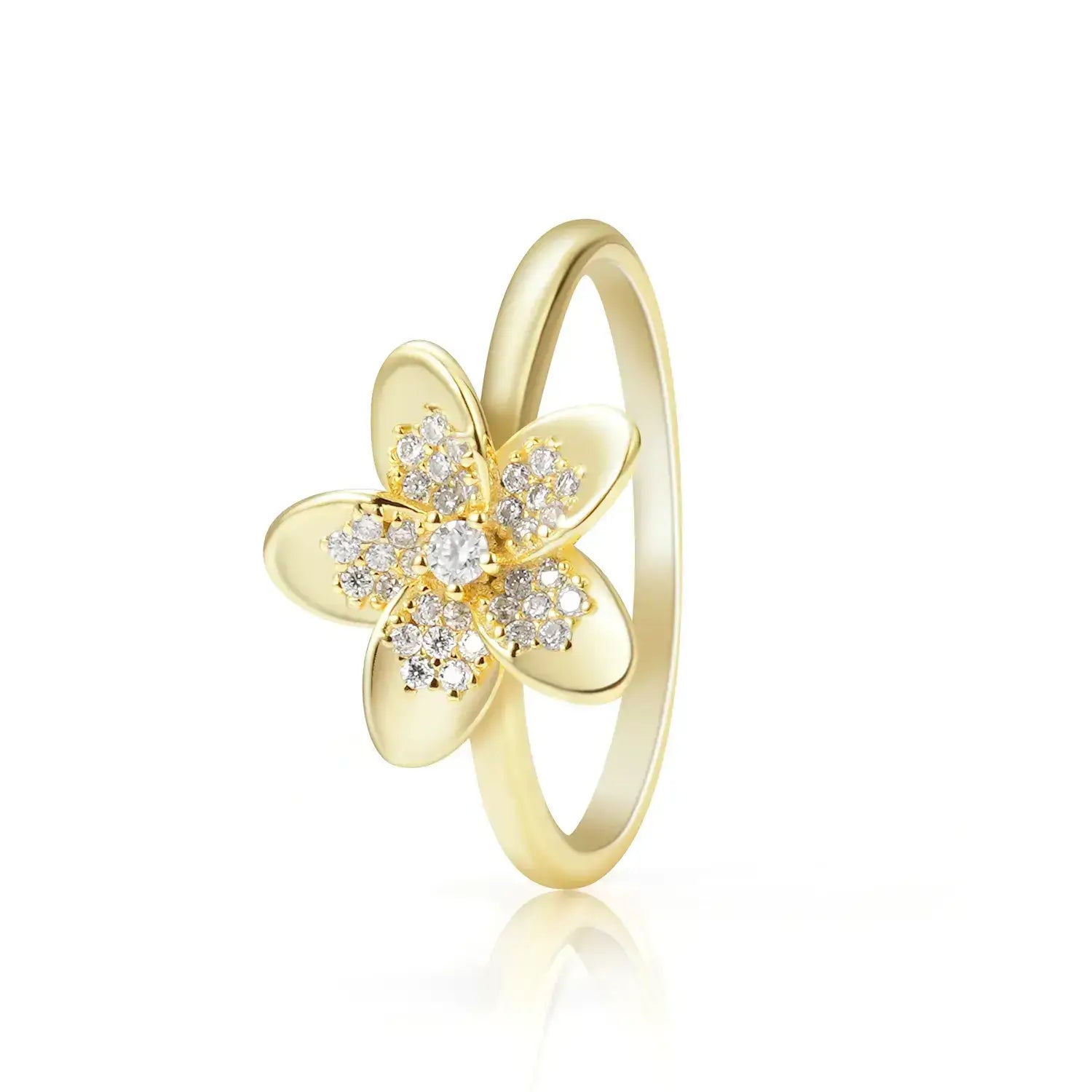 Plumeria Moissanite Diamond Fashion Vacation Ring 14K Gold Plated