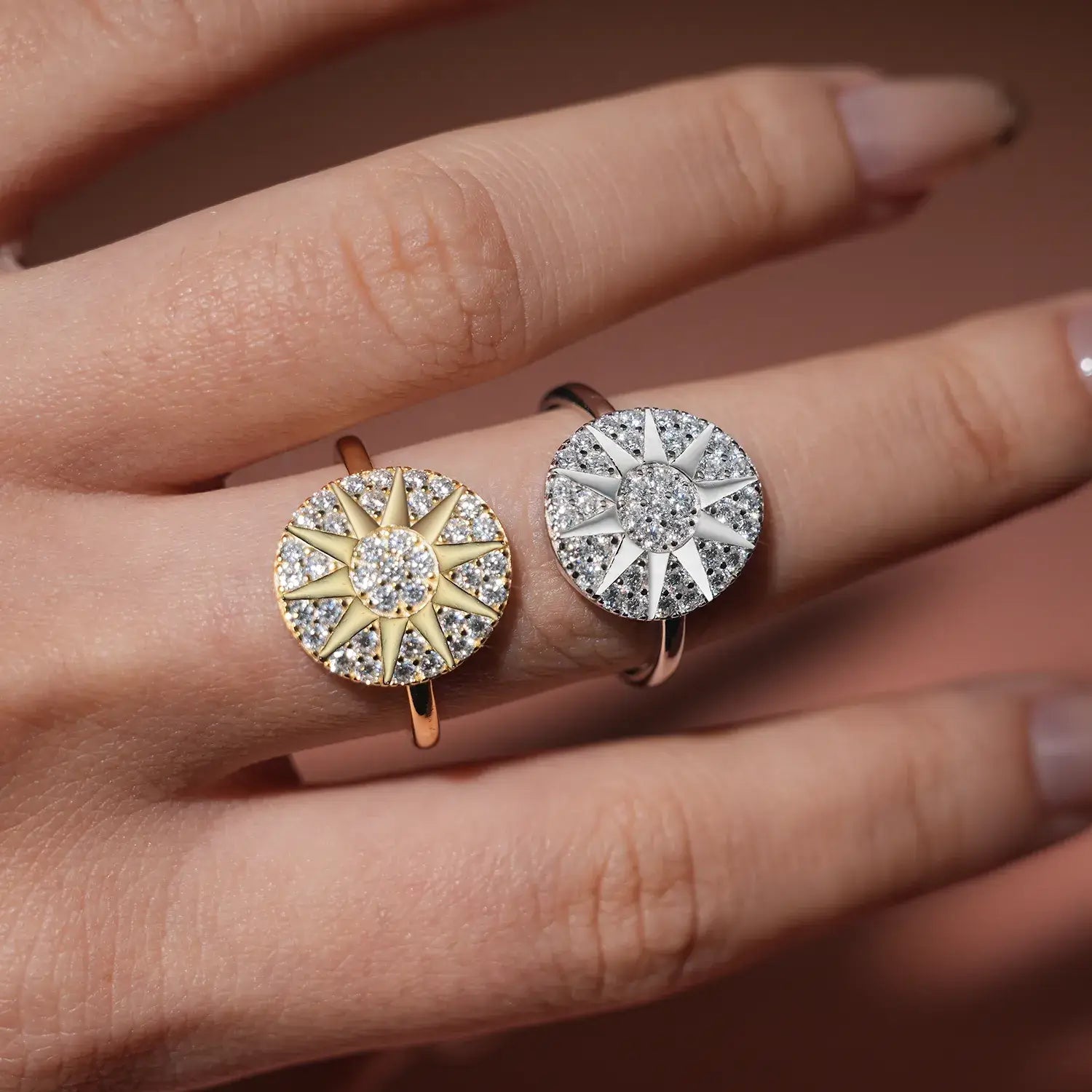 Sparkle Sunburst Moissanite Diamond Vacation Ring 14K Gold Plated