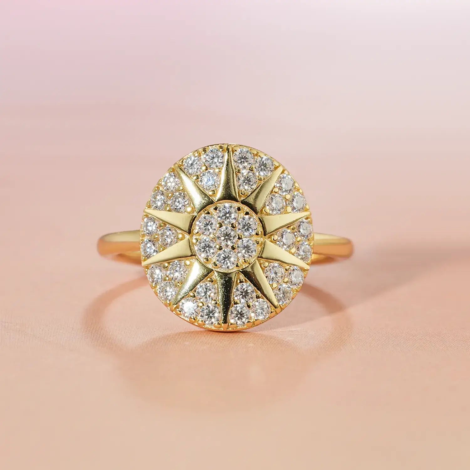 Sparkle Sunburst Moissanite Diamond Vacation Ring 14K Gold Plated