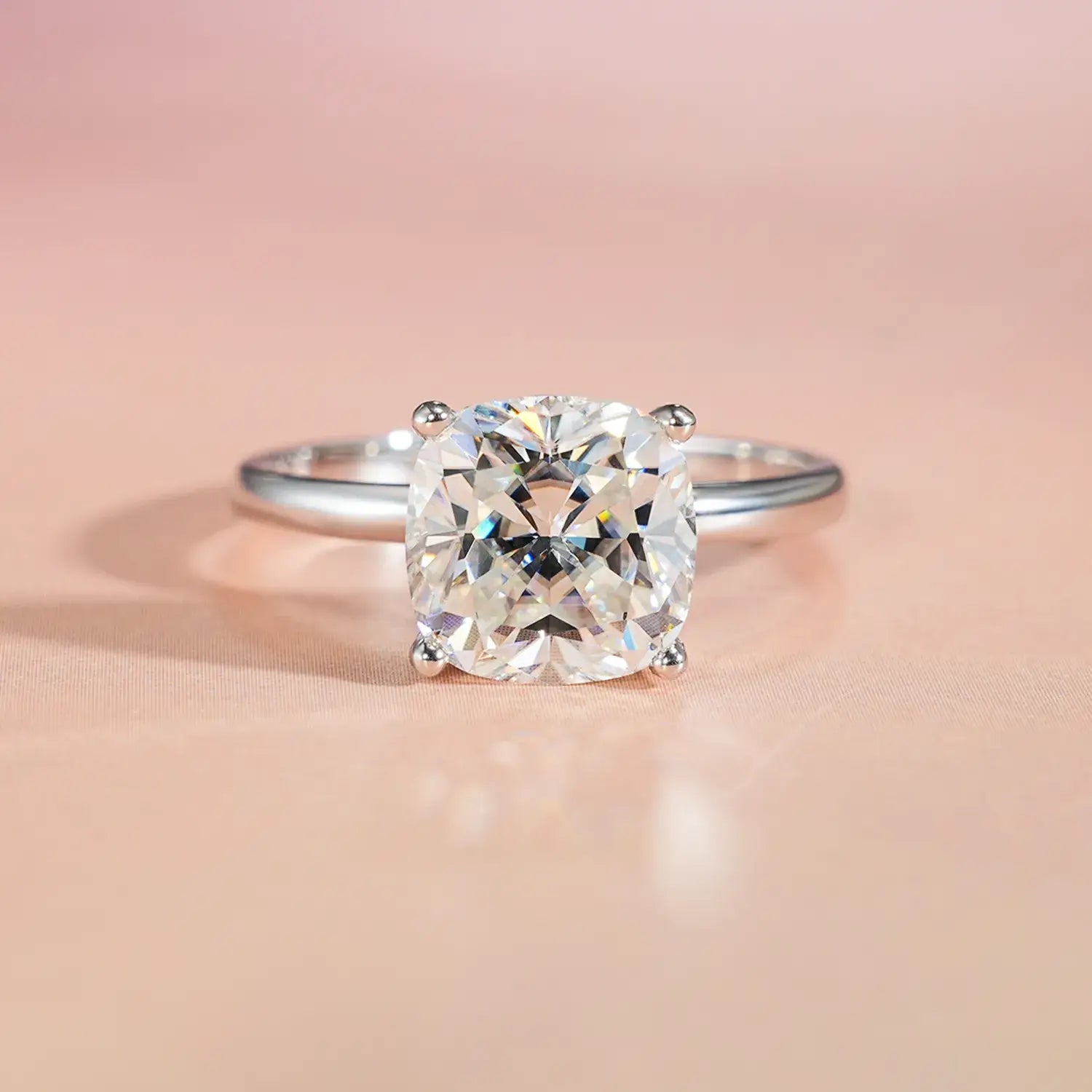 3.5CT Cushion Cut Hight Set Silver Moissanite Diamond Engagement Ring