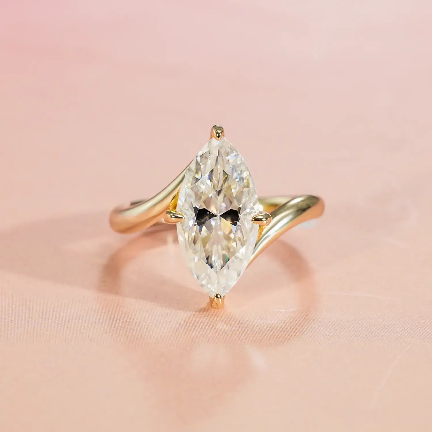 Bypass Solitaire Marquise Cut Moissanite Diamond Engagement Ring