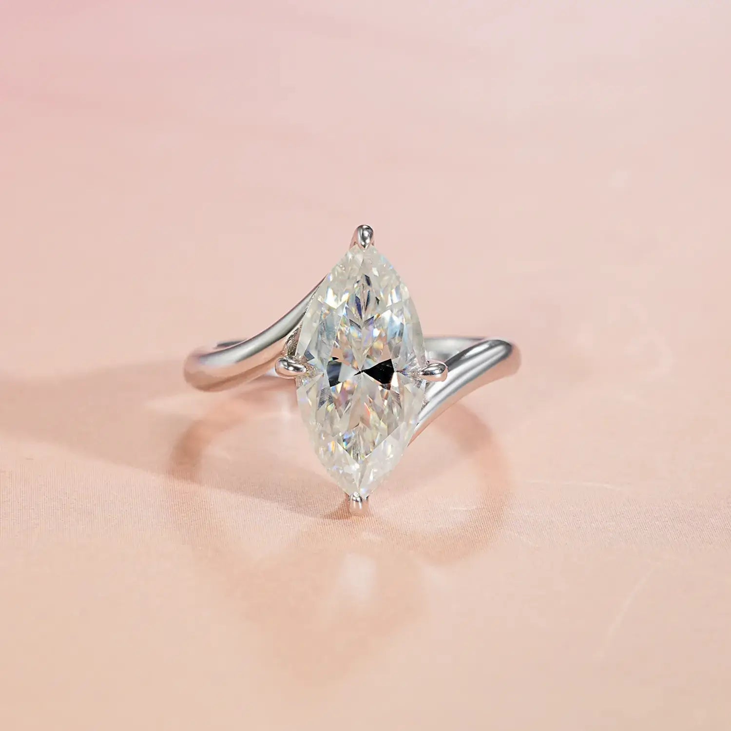 Bypass Solitaire Marquise Cut Moissanite Diamond Stackable Engagement Ring