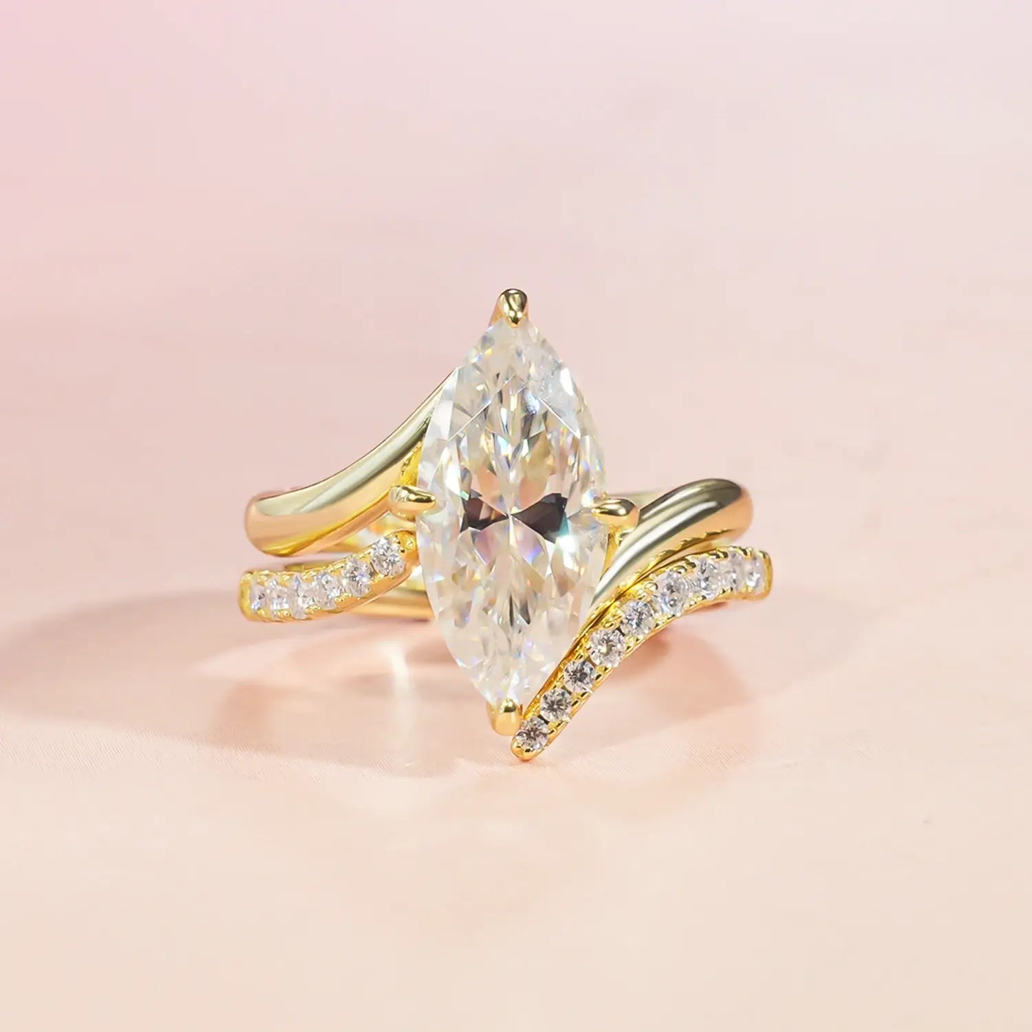 Bypass Solitaire Marquise Cut Moissanite Diamond Stackable Engagement Ring