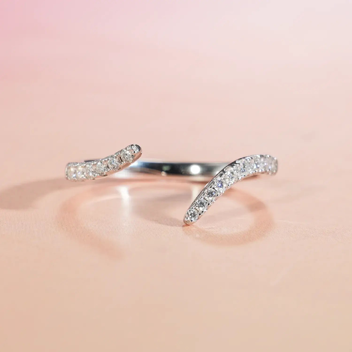 Bypass Wrap Moissanite Diamond Pave Band Wedding Ring