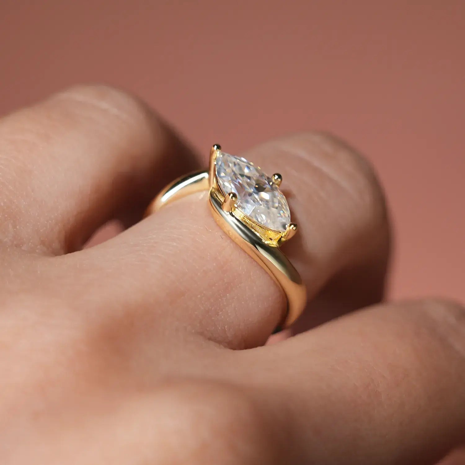 Bypass Eastwast Marquise Cut Moissanite Diamond Engagement Ring