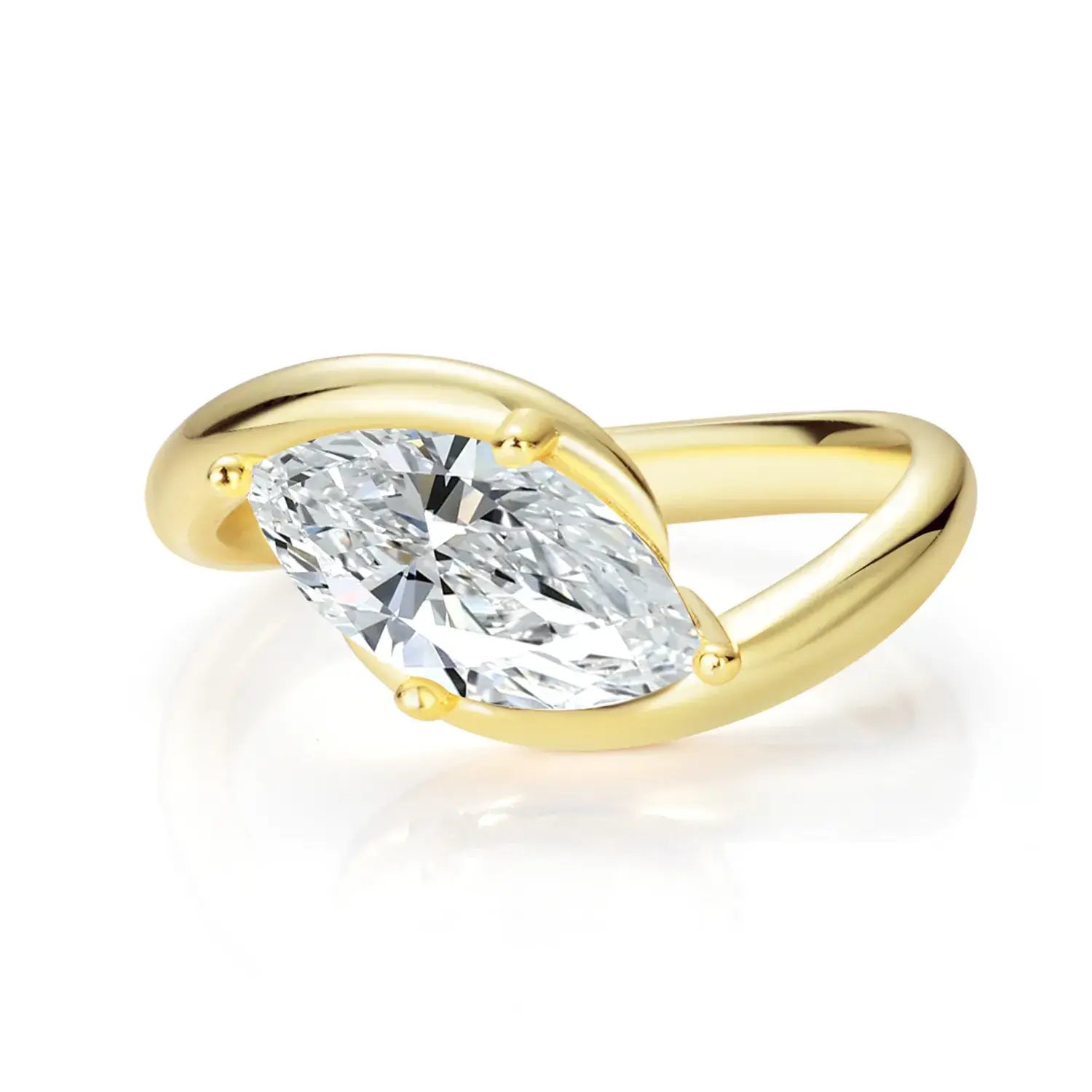 Bypass Eastwast Marquise Cut Moissanite Diamond Engagement Ring