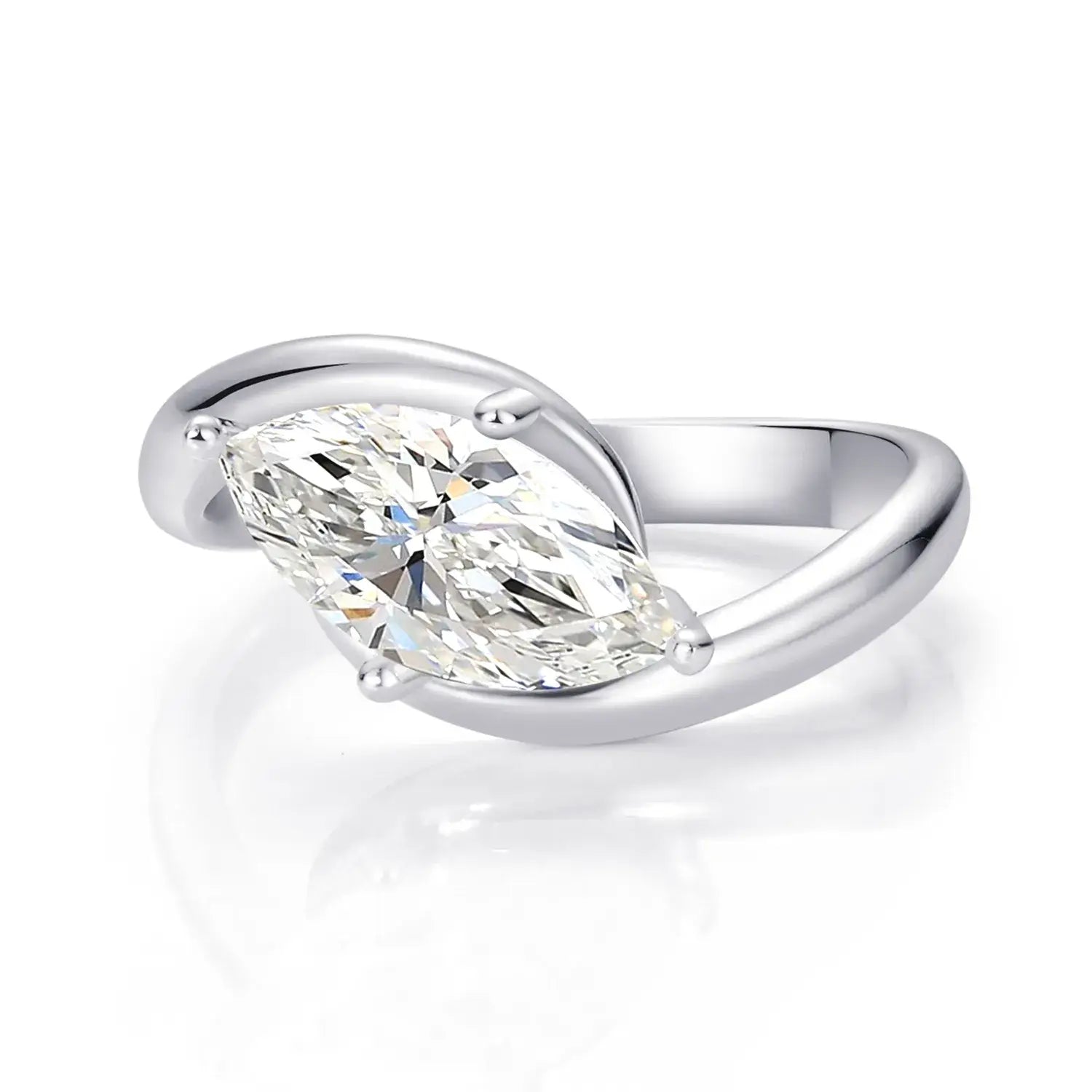 Bypass Eastwast Marquise Cut Moissanite Diamond Engagement Ring