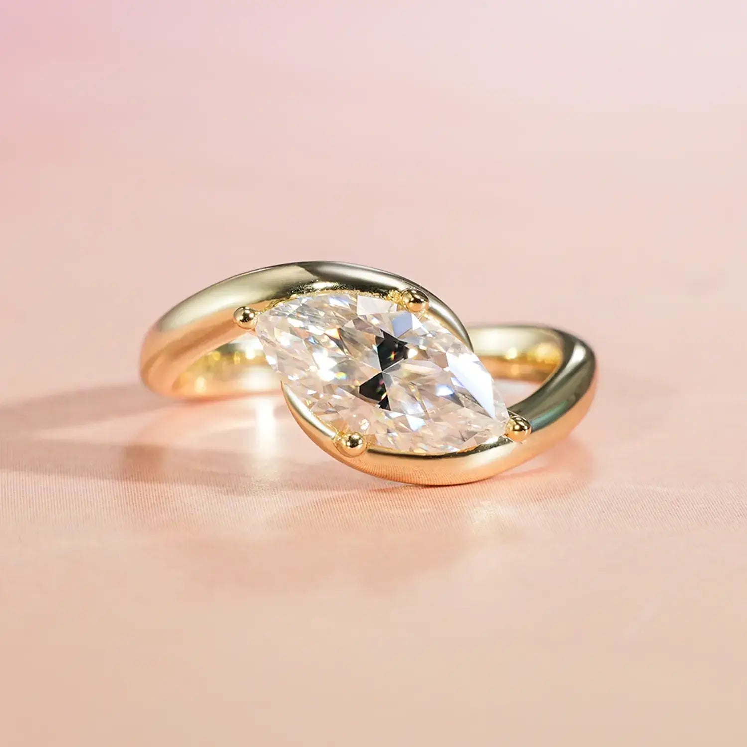 Bypass Eastwast Marquise Cut Moissanite Diamond Engagement Ring