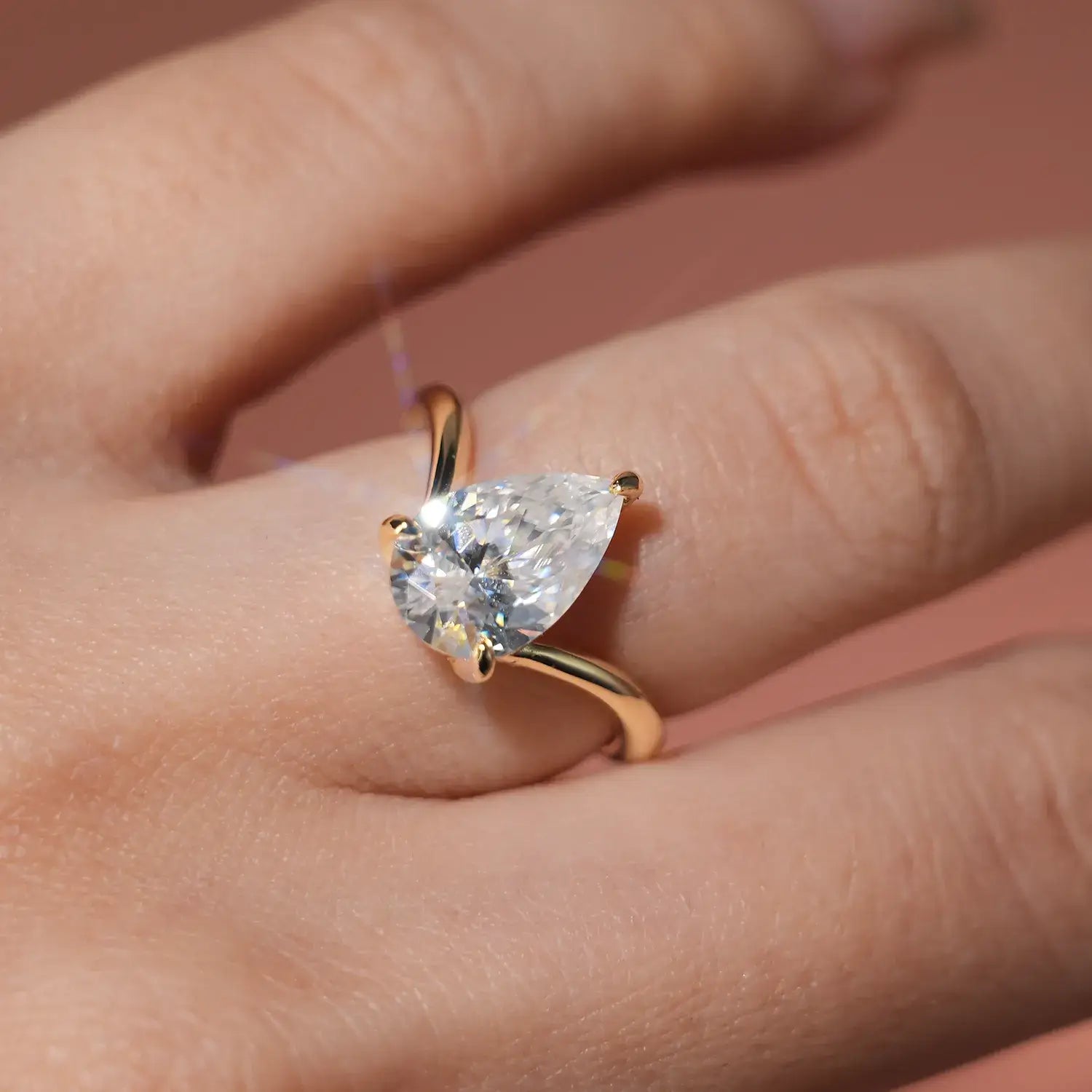 Chevron Pave Cut Moissanite Diamond Solitaire Engagement Ring