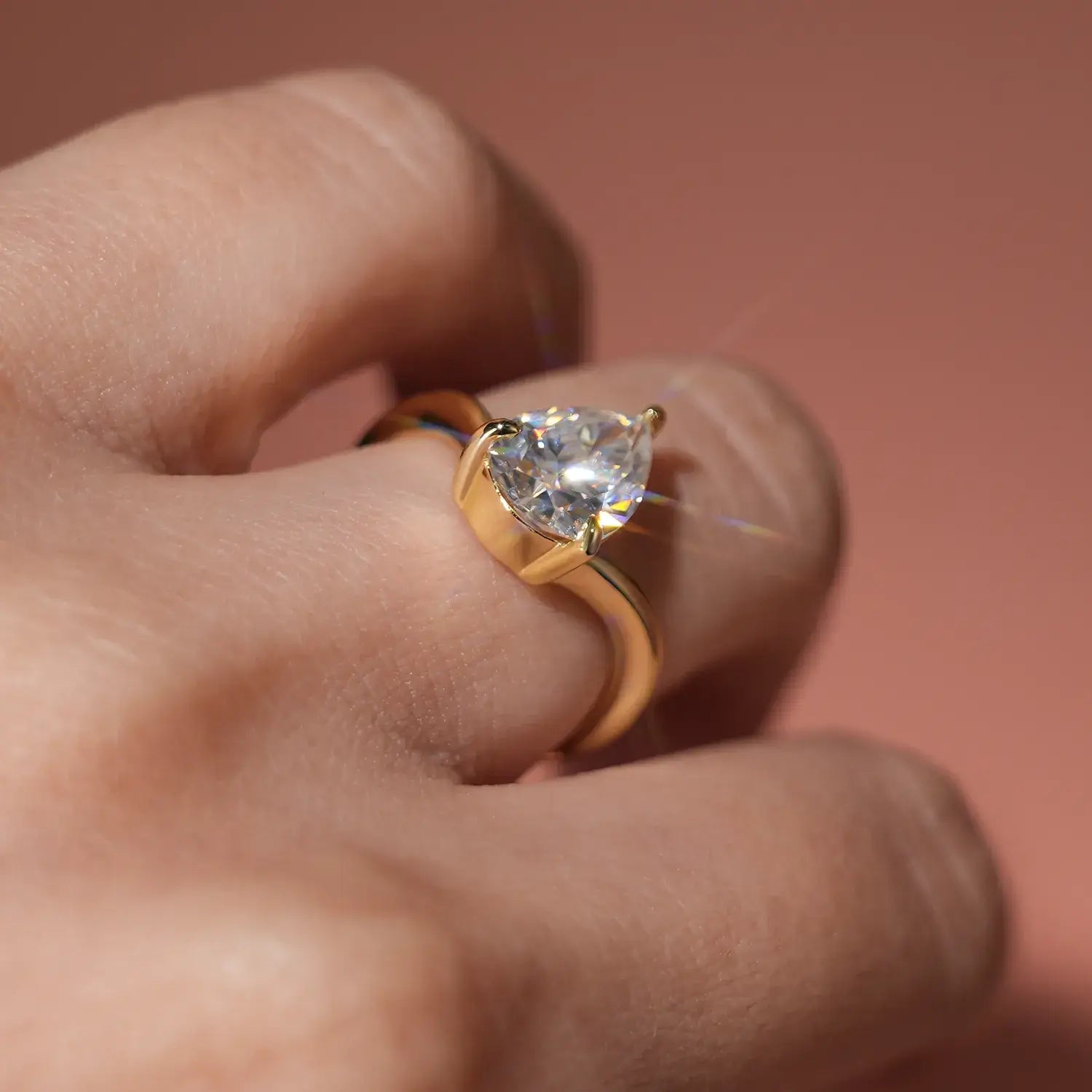 Chevron Pave Cut Moissanite Diamond Solitaire Engagement Ring