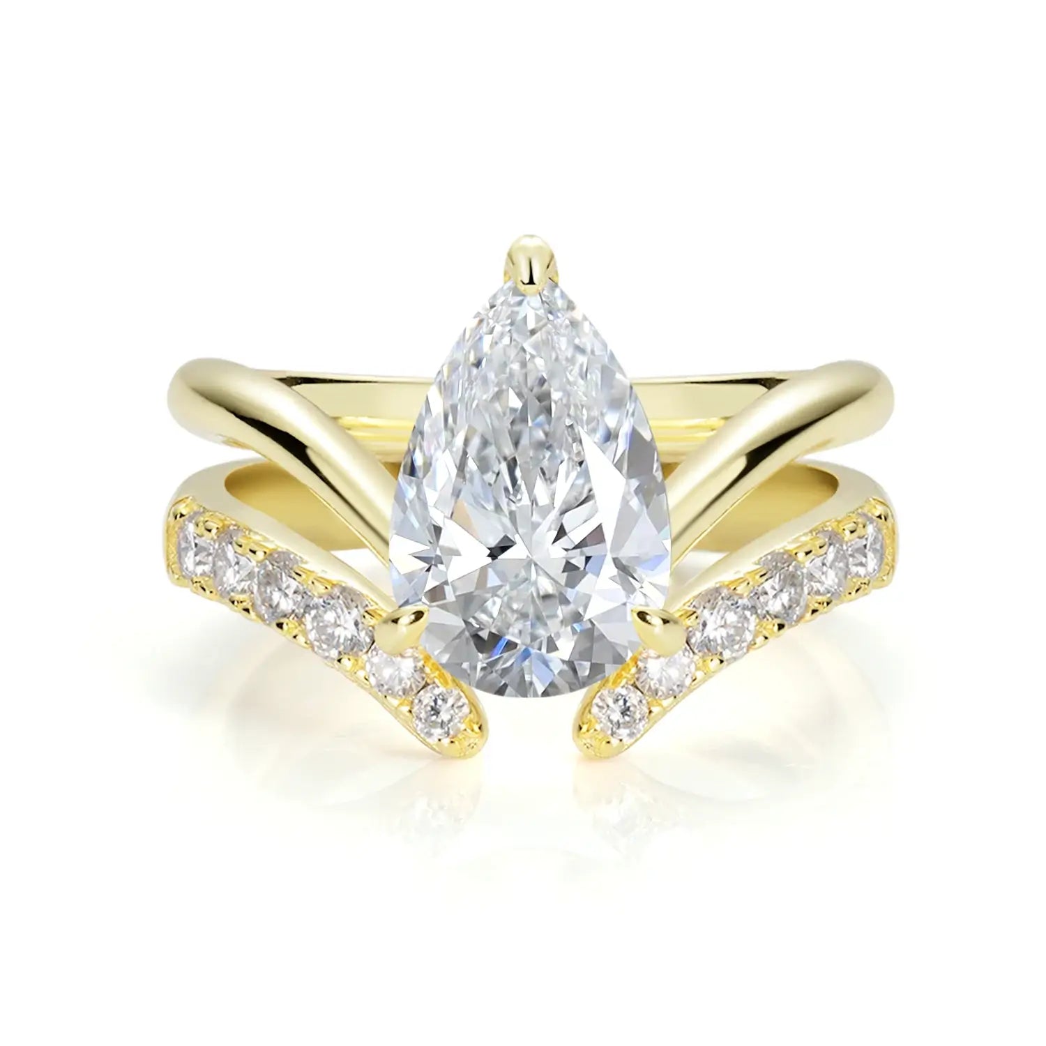 Chevron Pave Cut Moissanite Diamond Solitaire Engagement Ring