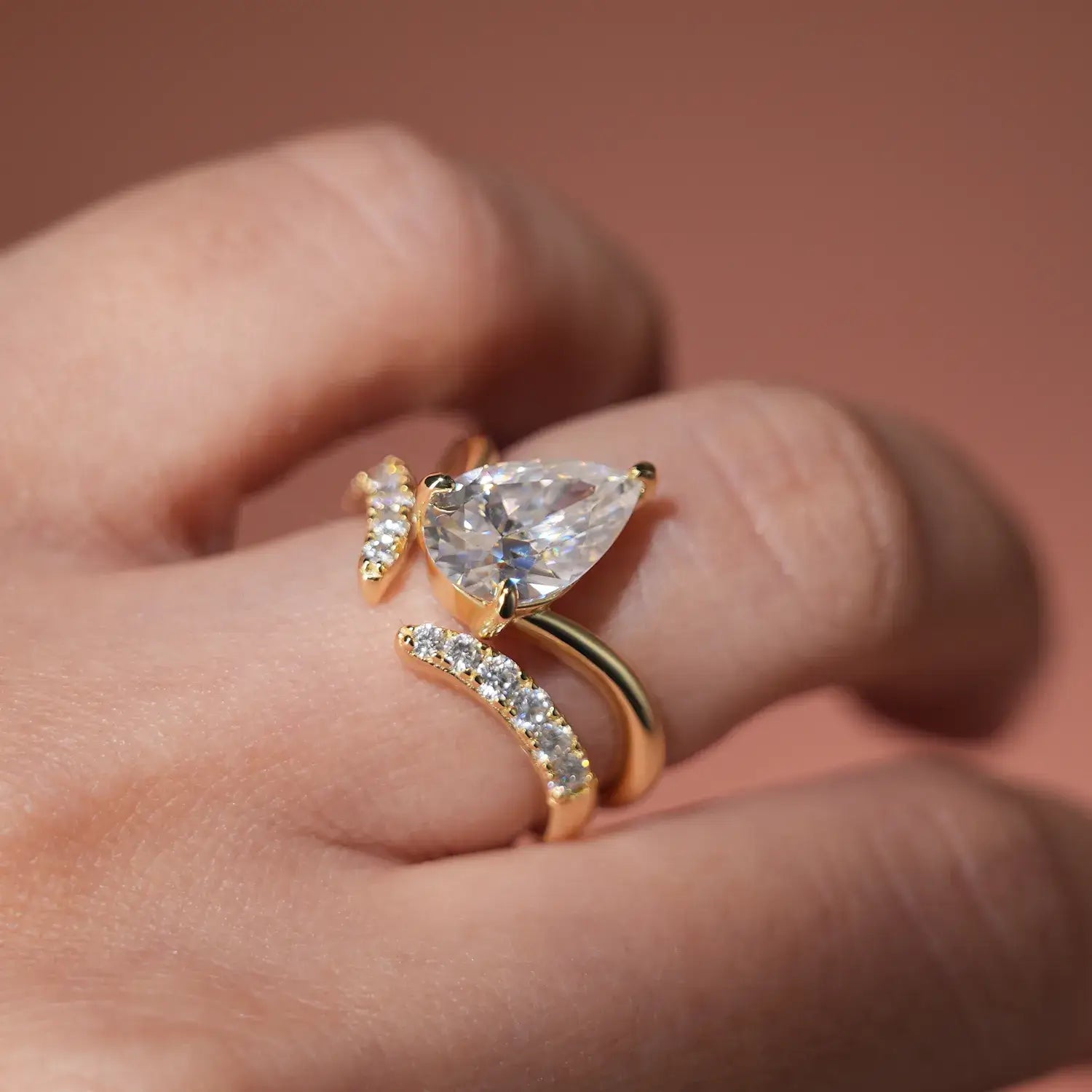 Chevron Pave Cut Moissanite Diamond Solitaire Engagement Ring