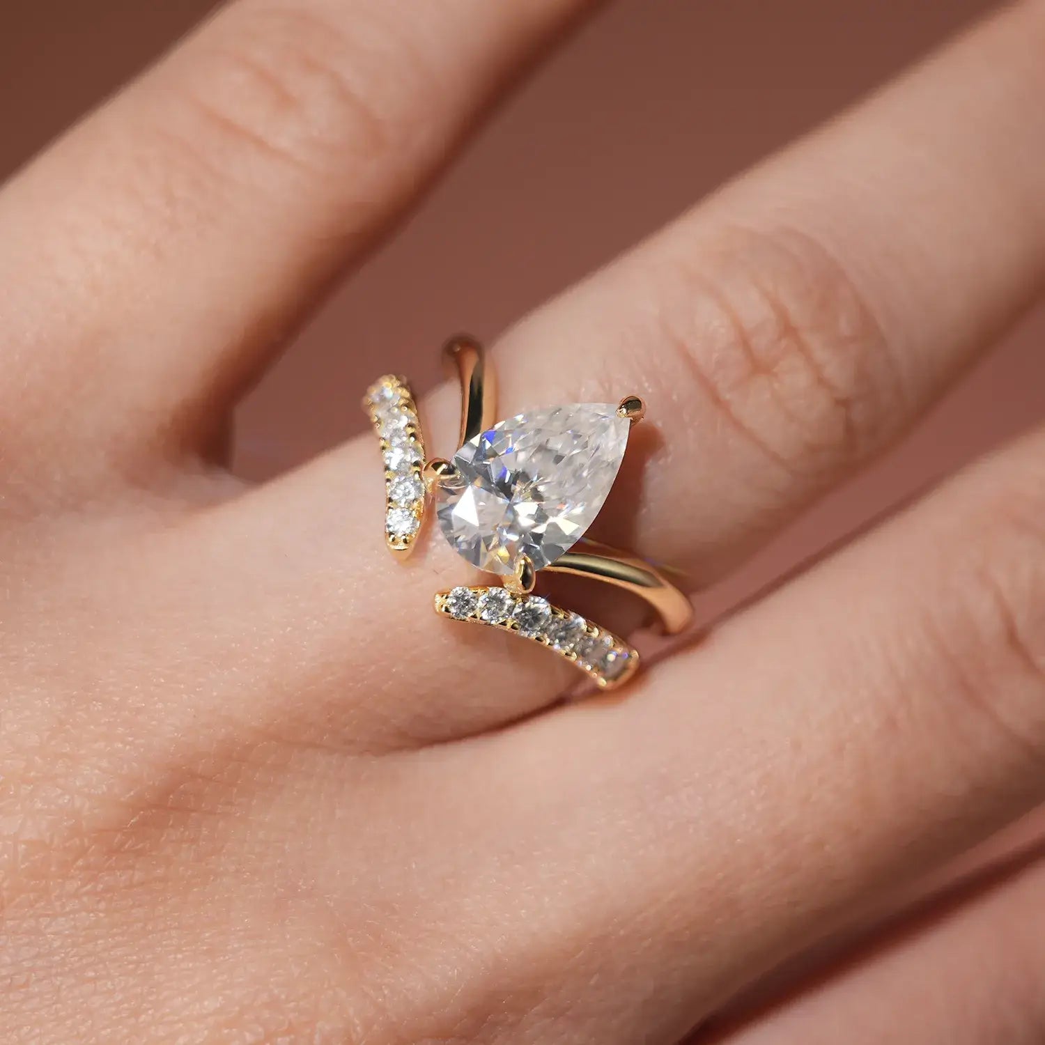 Chevron Pave Cut Moissanite Diamond Solitaire Engagement Ring