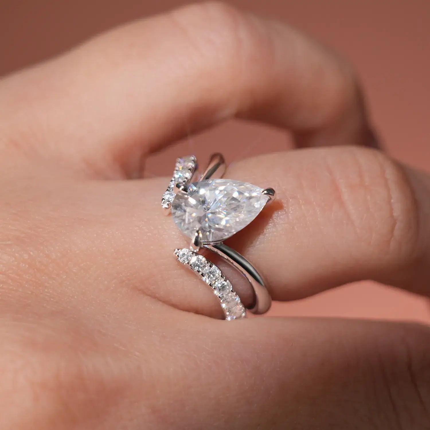 Chevron Pave Cut Moissanite Diamond Solitaire Engagement Ring