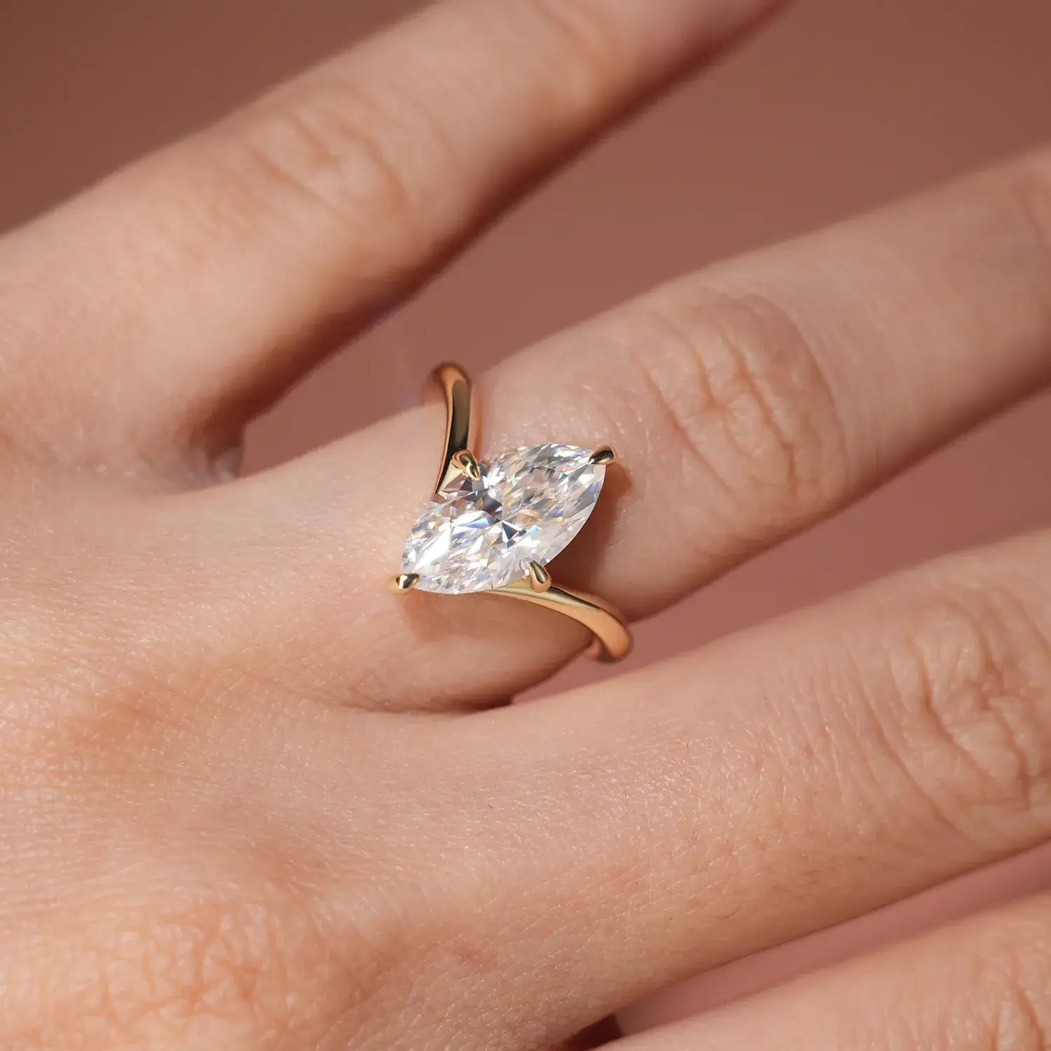 Chevron Marquise Cut Moissanite Diamond Solitaire Engagement Ring