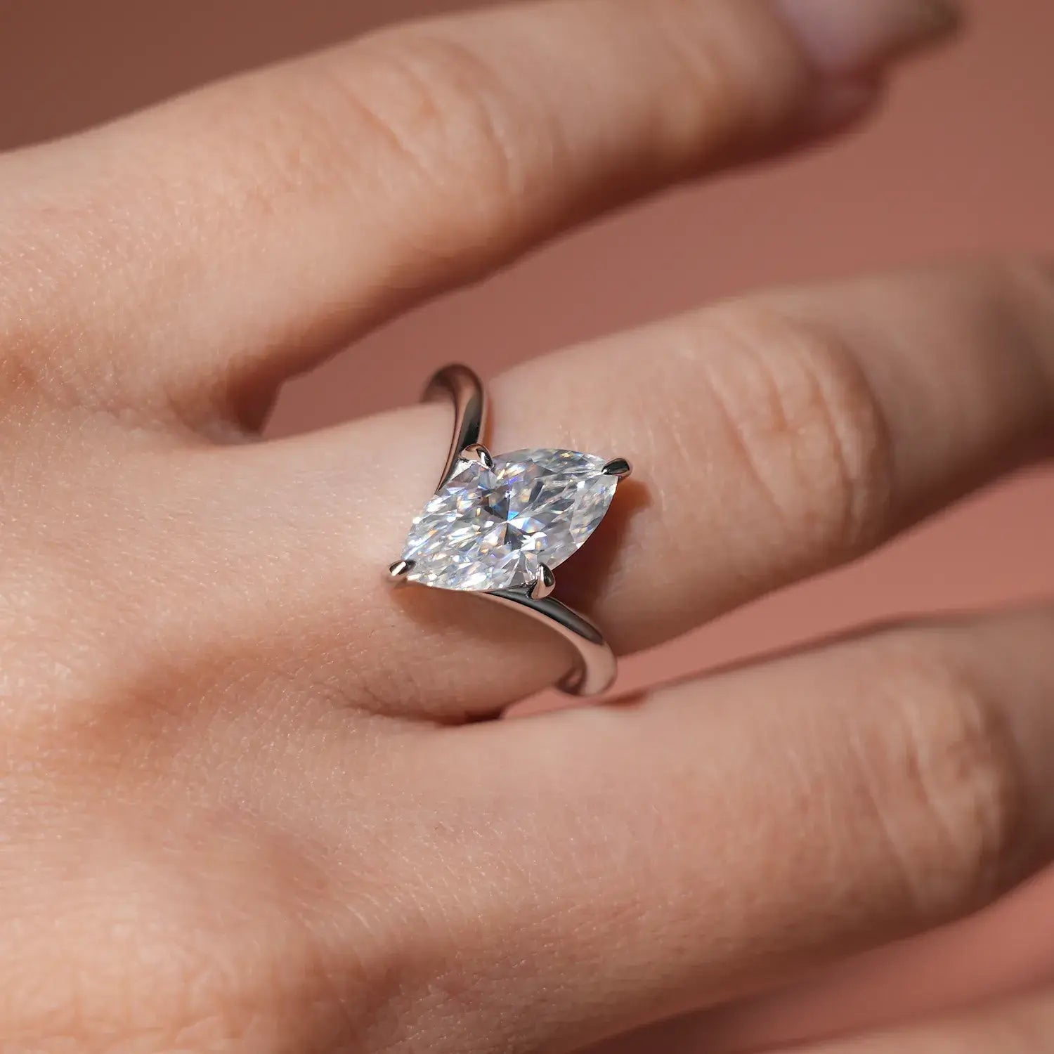 Chevron Marquise Cut Moissanite Diamond Solitaire Engagement Ring