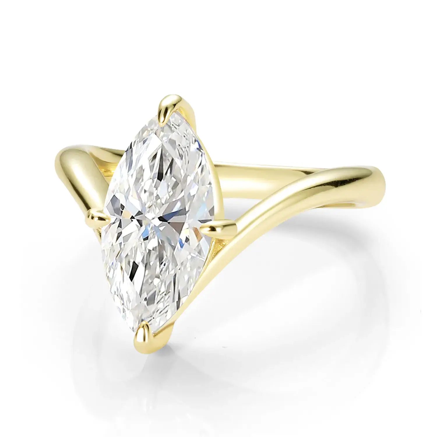Chevron Marquise Cut Moissanite Diamond Solitaire Engagement Ring