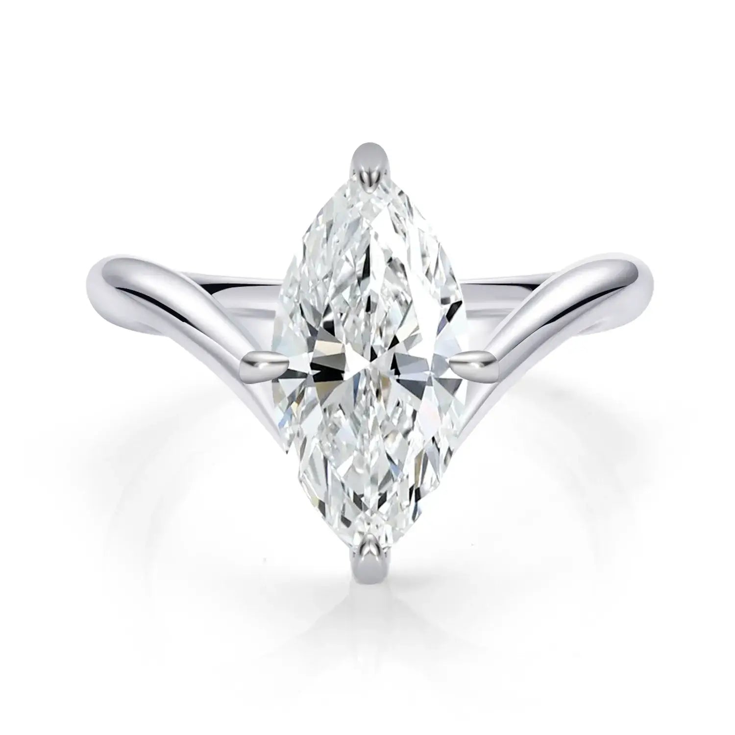 Chevron Marquise Cut Moissanite Diamond Solitaire Engagement Ring